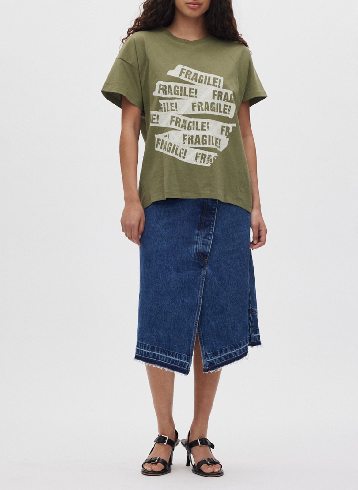 Jupe midi en denim de coton organique RABENS SALONER Bleu