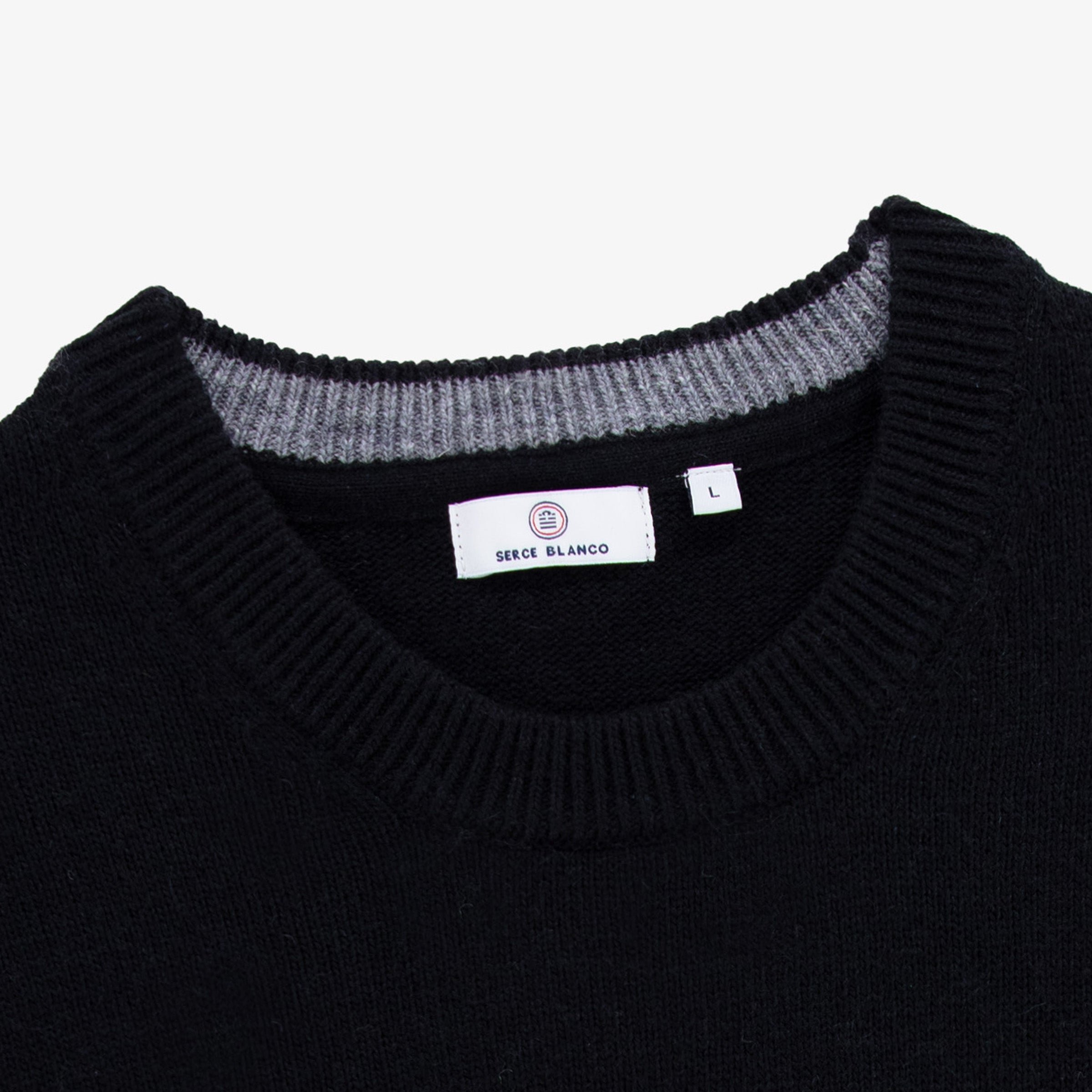Crew-neck sweater in wool jersey knit SERGE BLANCO Black