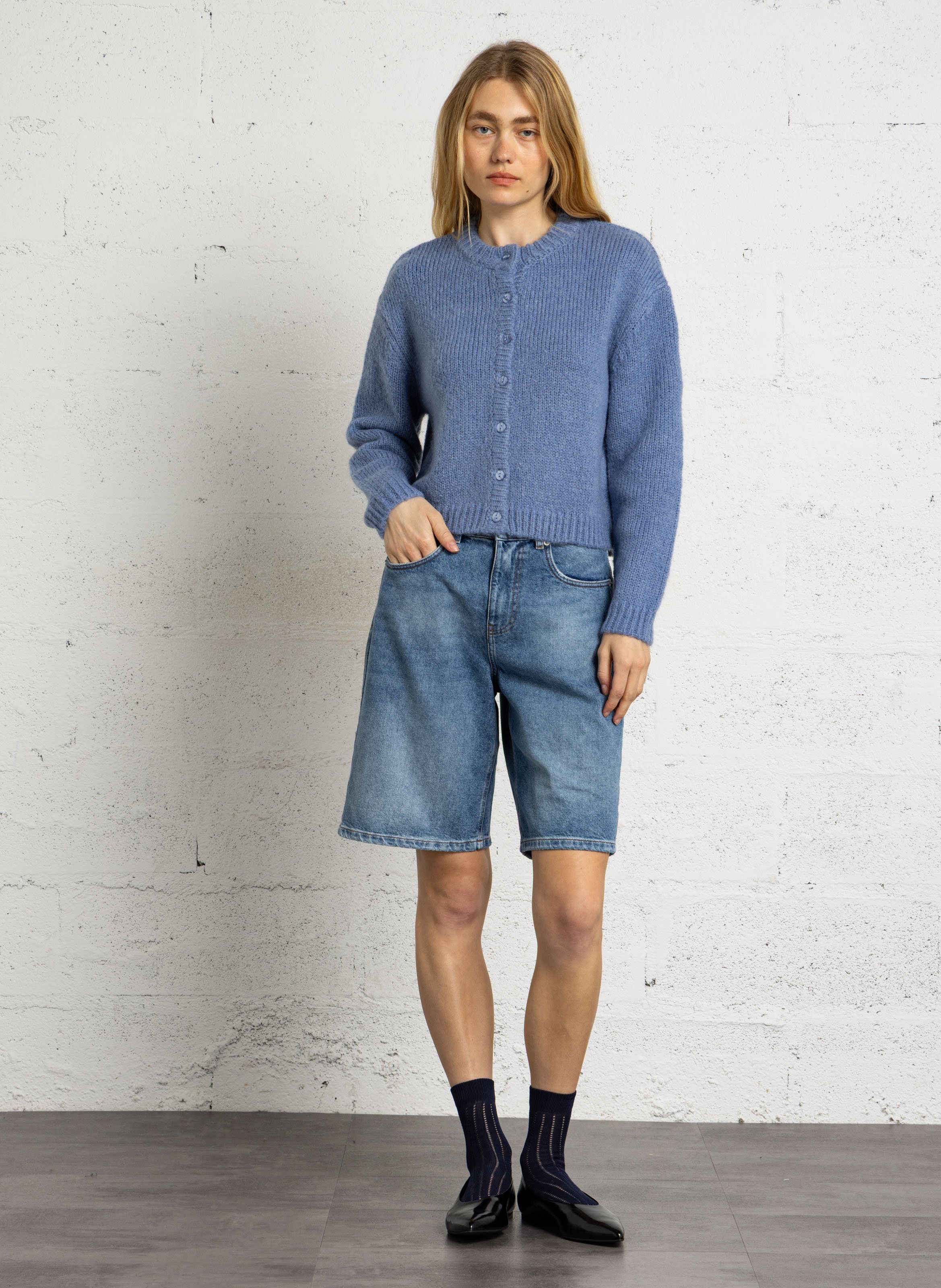 Wide cotton denim Bermuda shorts IKKS Blue