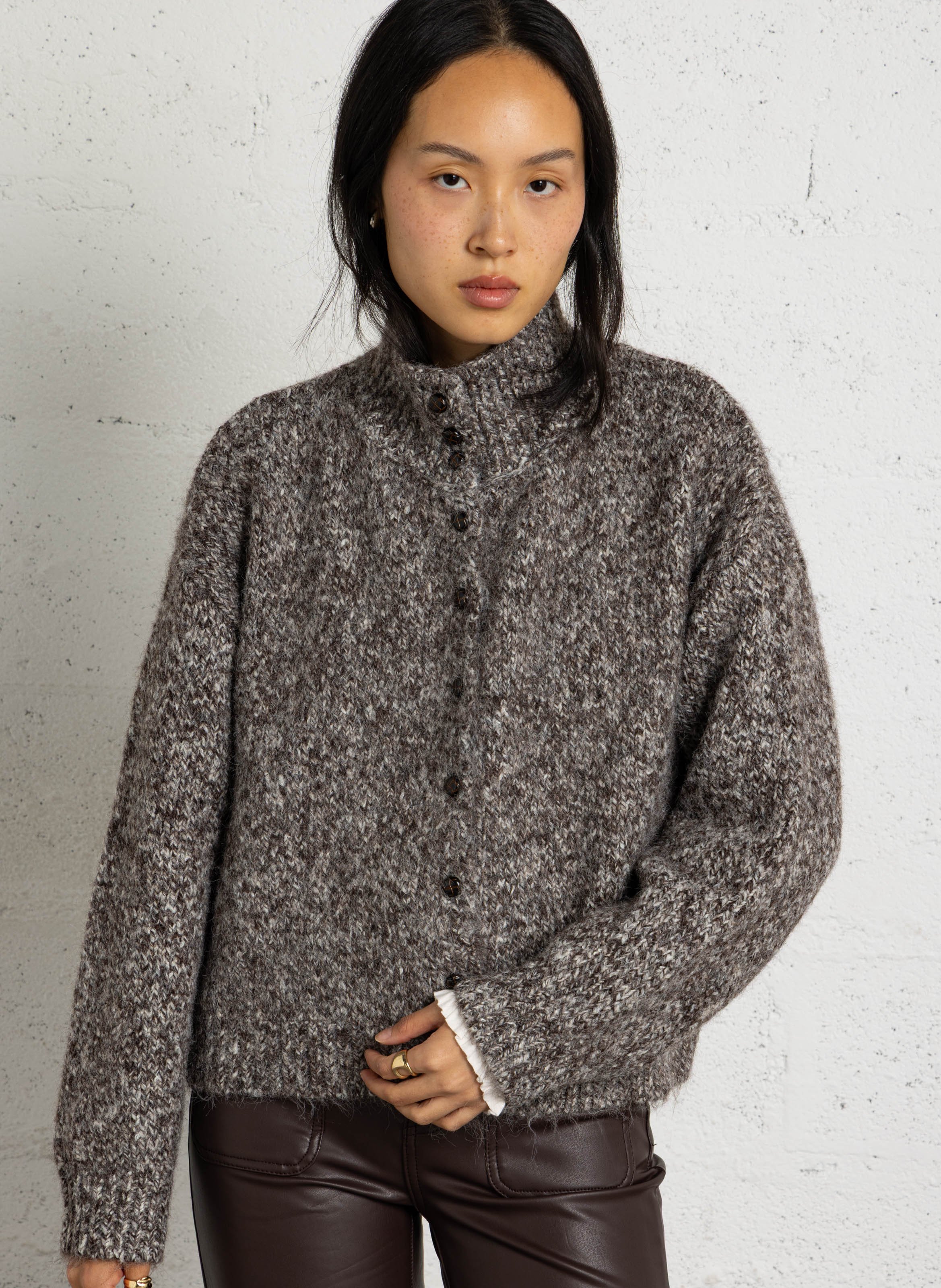 High-neck cardigan LA PETITE ETOILE Brown