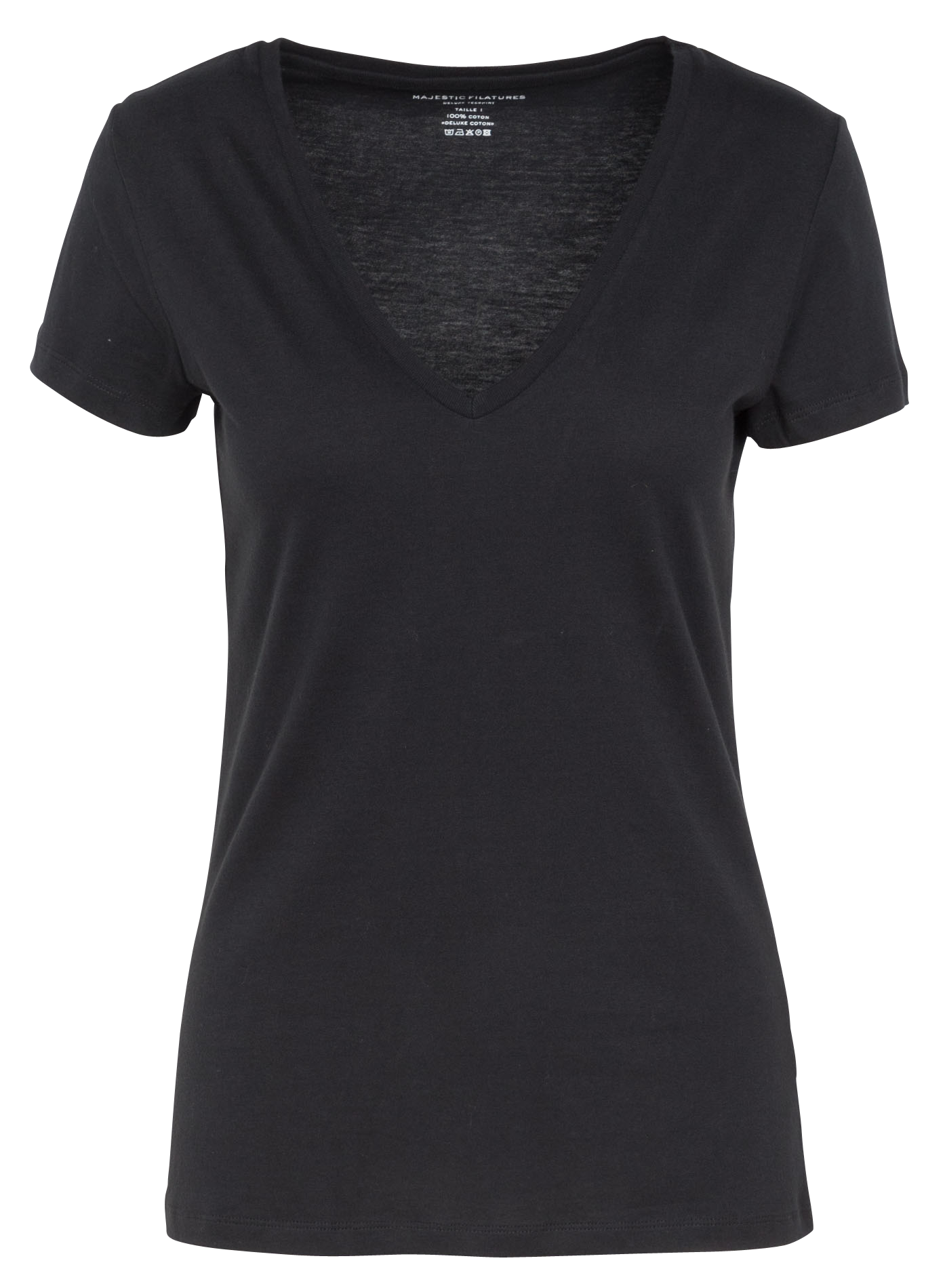 Tee-shirt col V en coton MAJESTIC FILATURES Noir