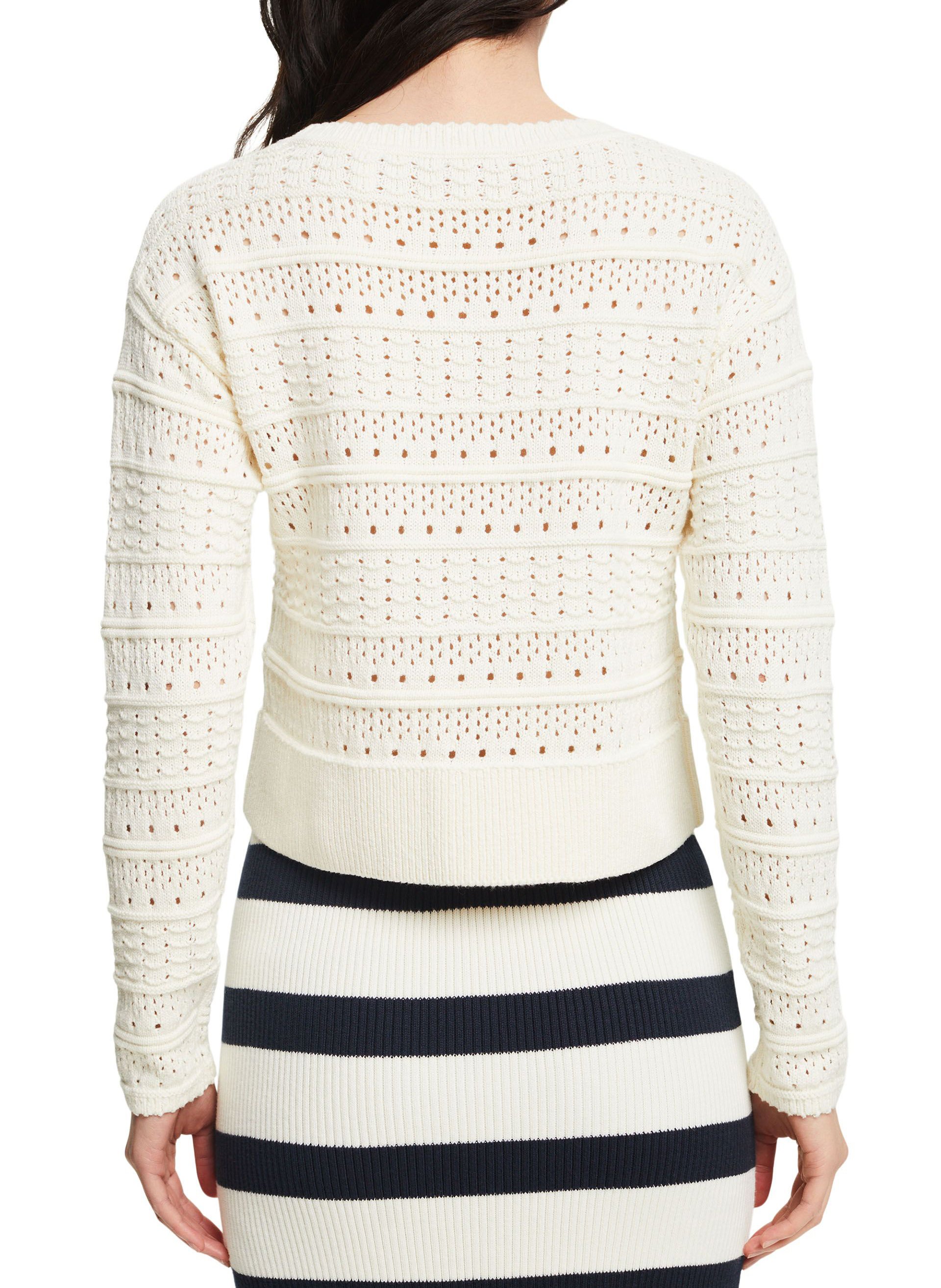 Round-neck openwork-knit cotton sweater ESPRIT Grey