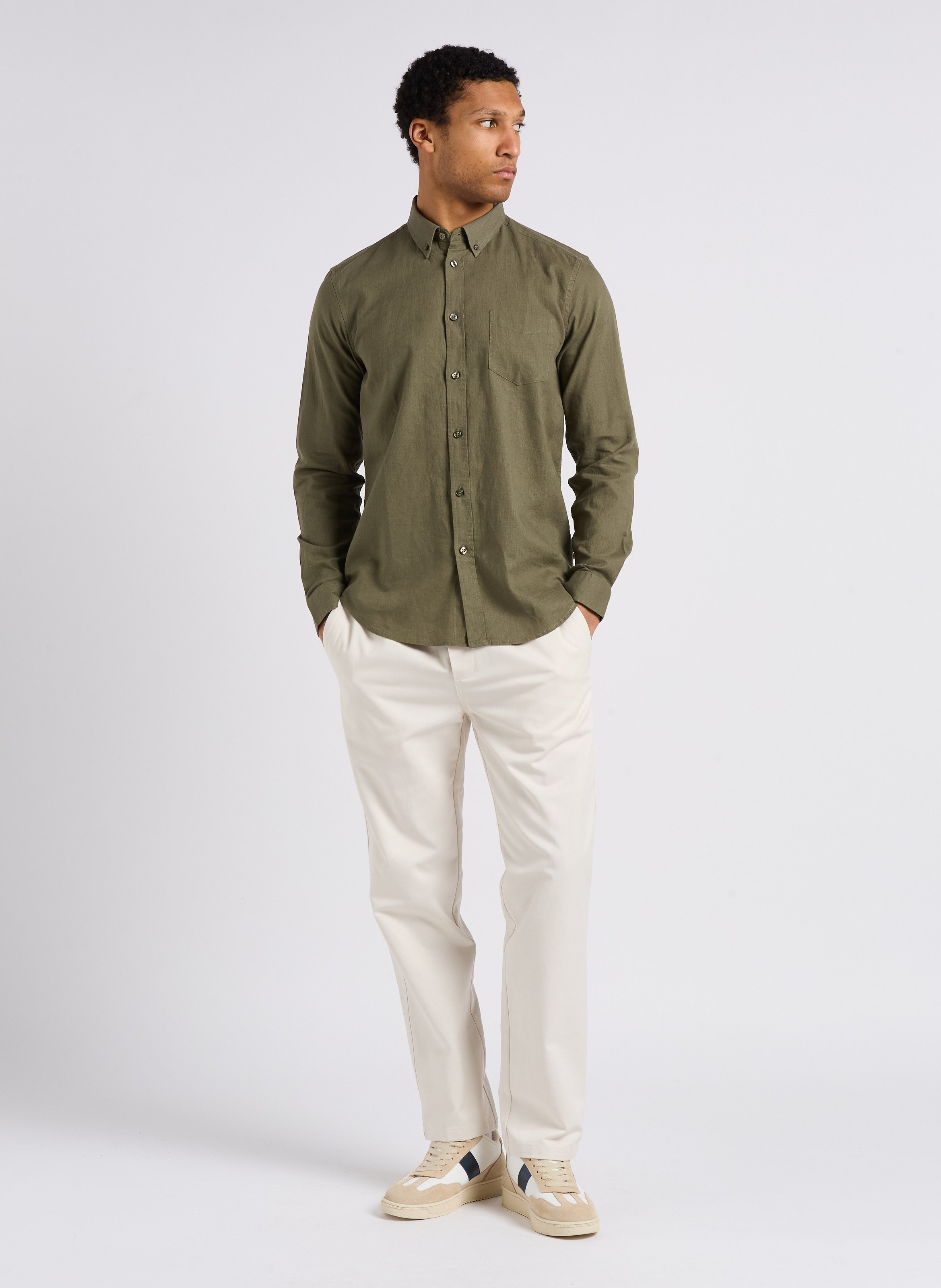 Straight-leg organic cotton-blend pants SAMSOE SAMSOE White