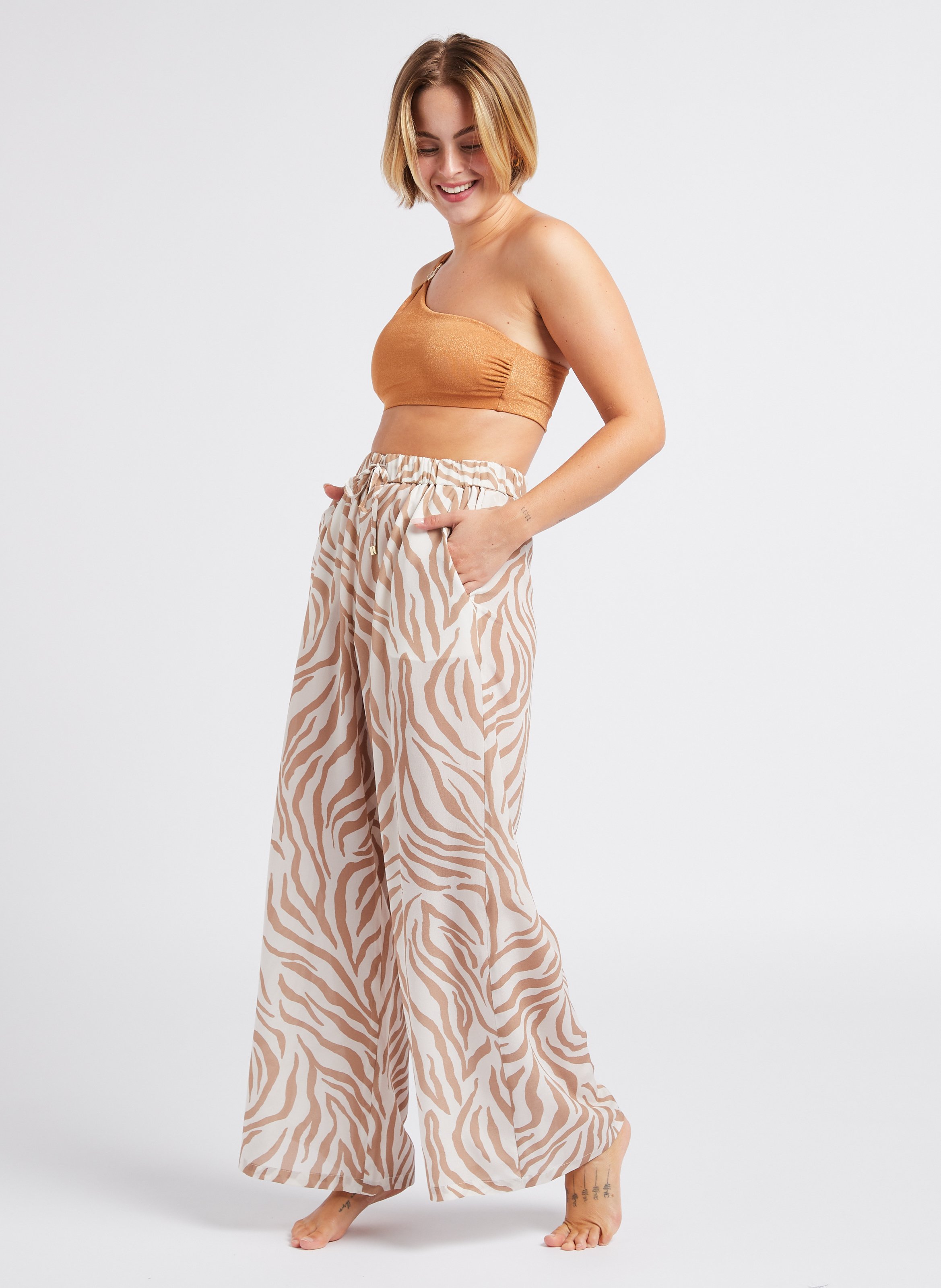 Wide-leg printed silk beach pants MAX MARA LEISURE Beige