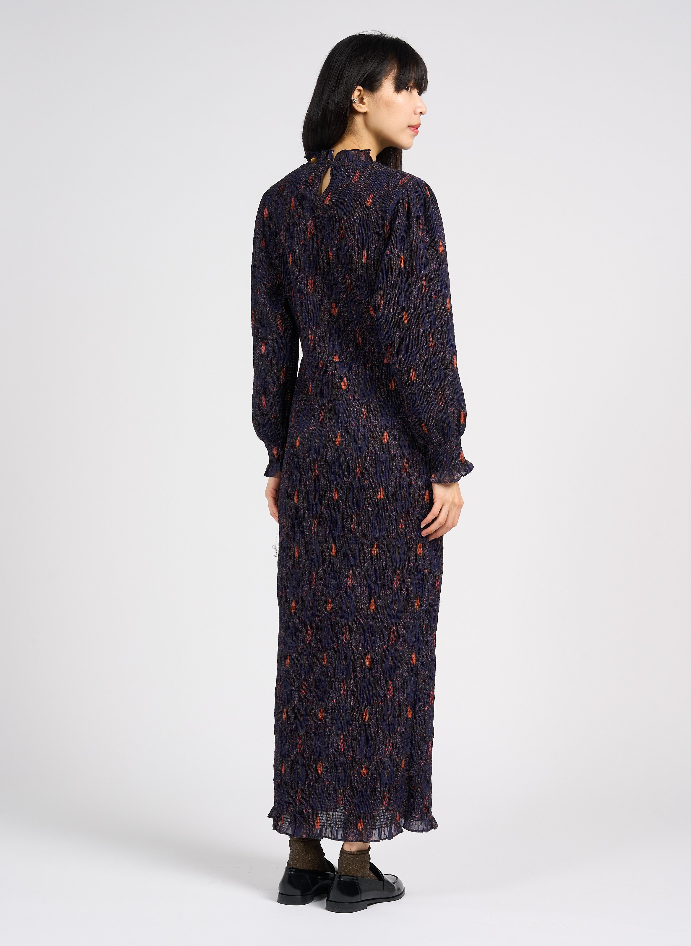 Gerade geschnittenes langes Kleid mit Rundhalsausschnitt Blau