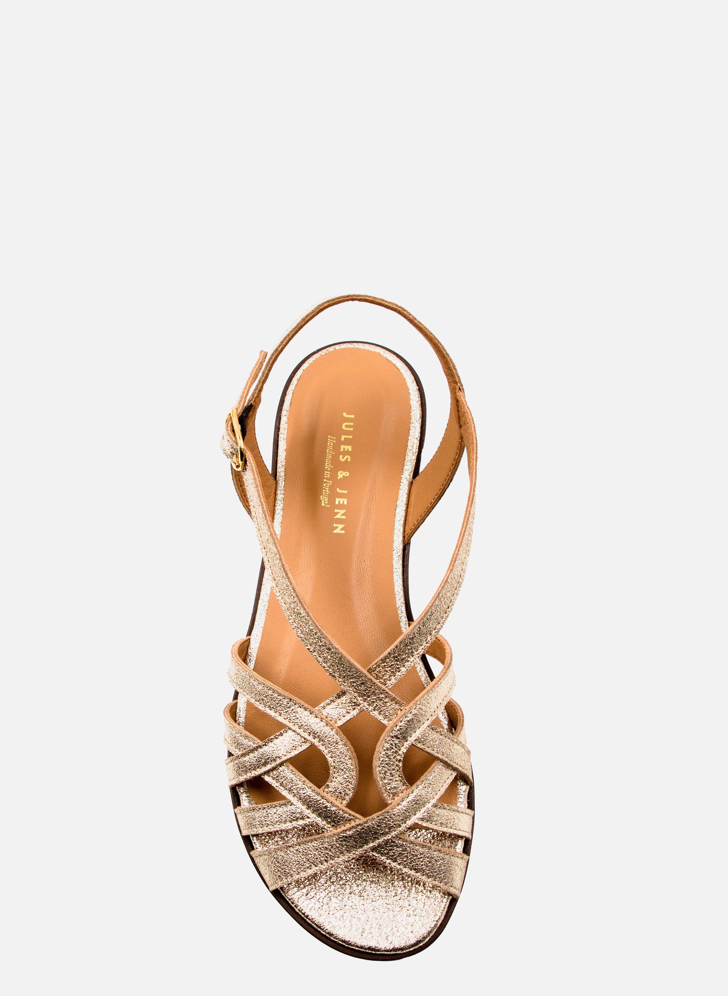 Flat metallic leather strap sandals JULES & JENN Golden