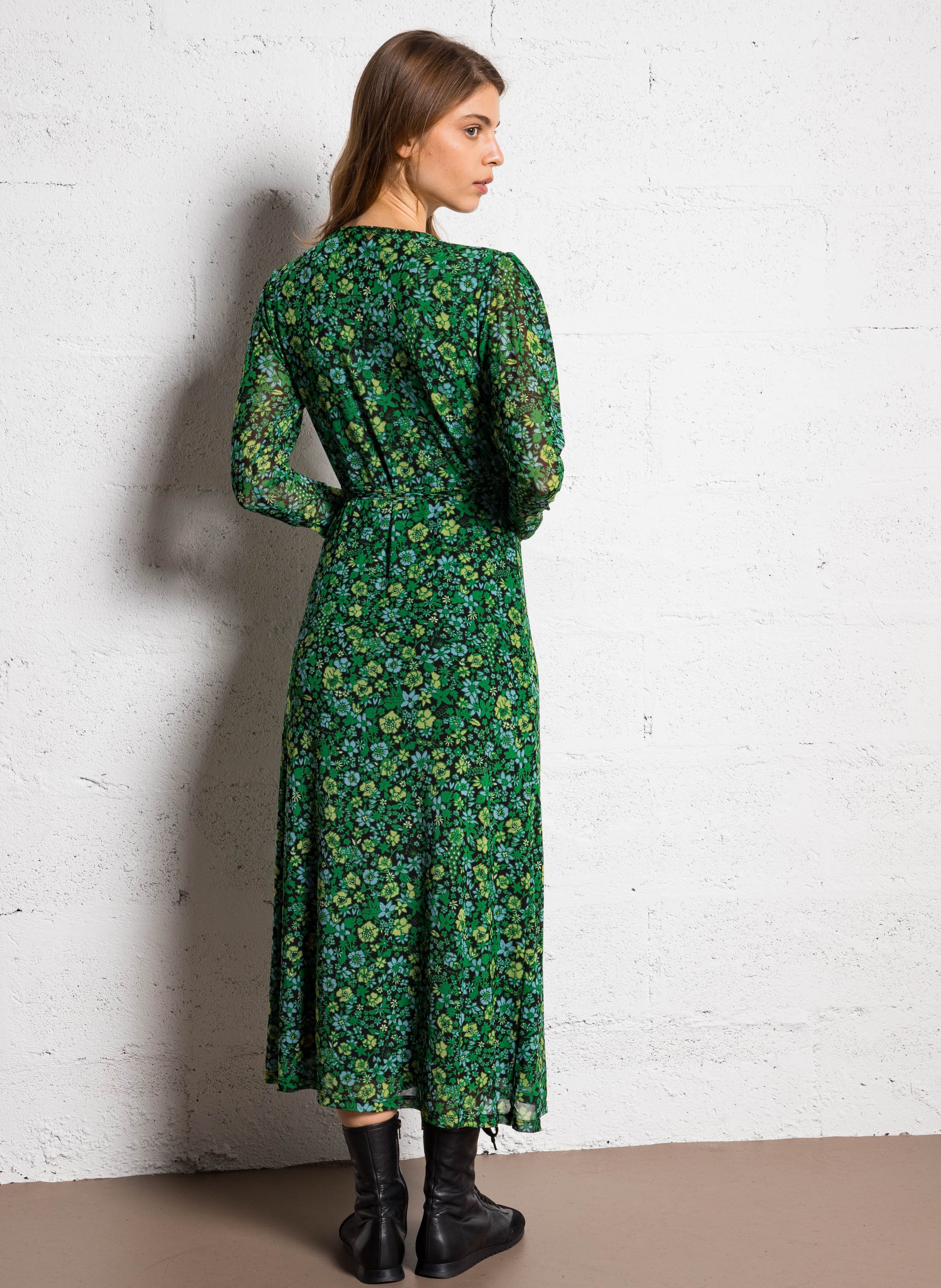 Lange jurk met print van gemengde gerecyclede vezels FABIENNE CHAPOT Groen