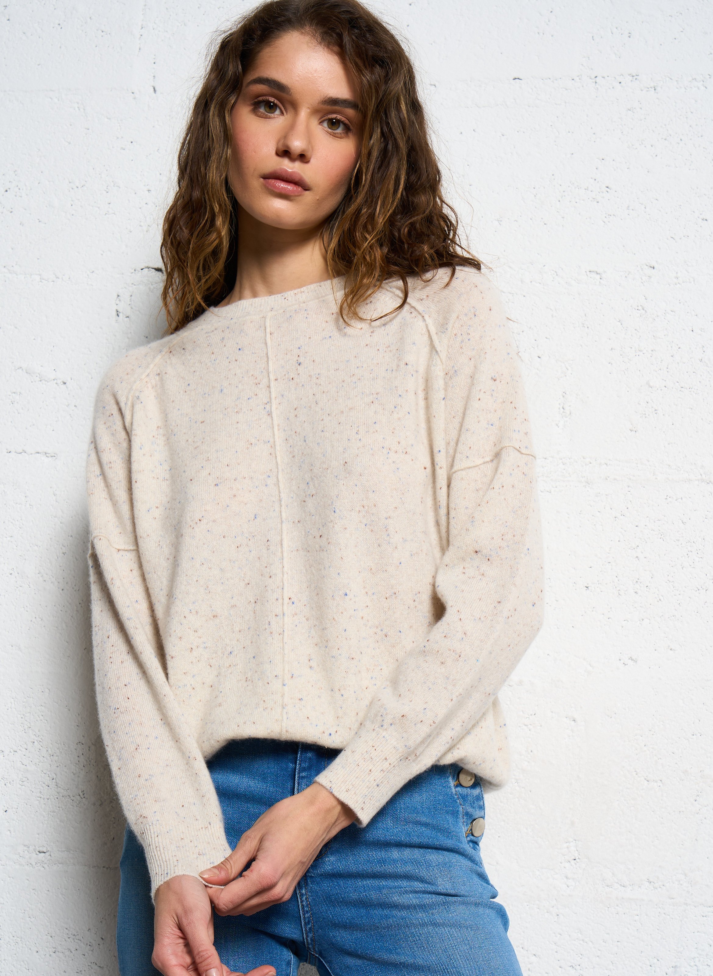 Pull col rond en cachemire MAISON 123 Blanc