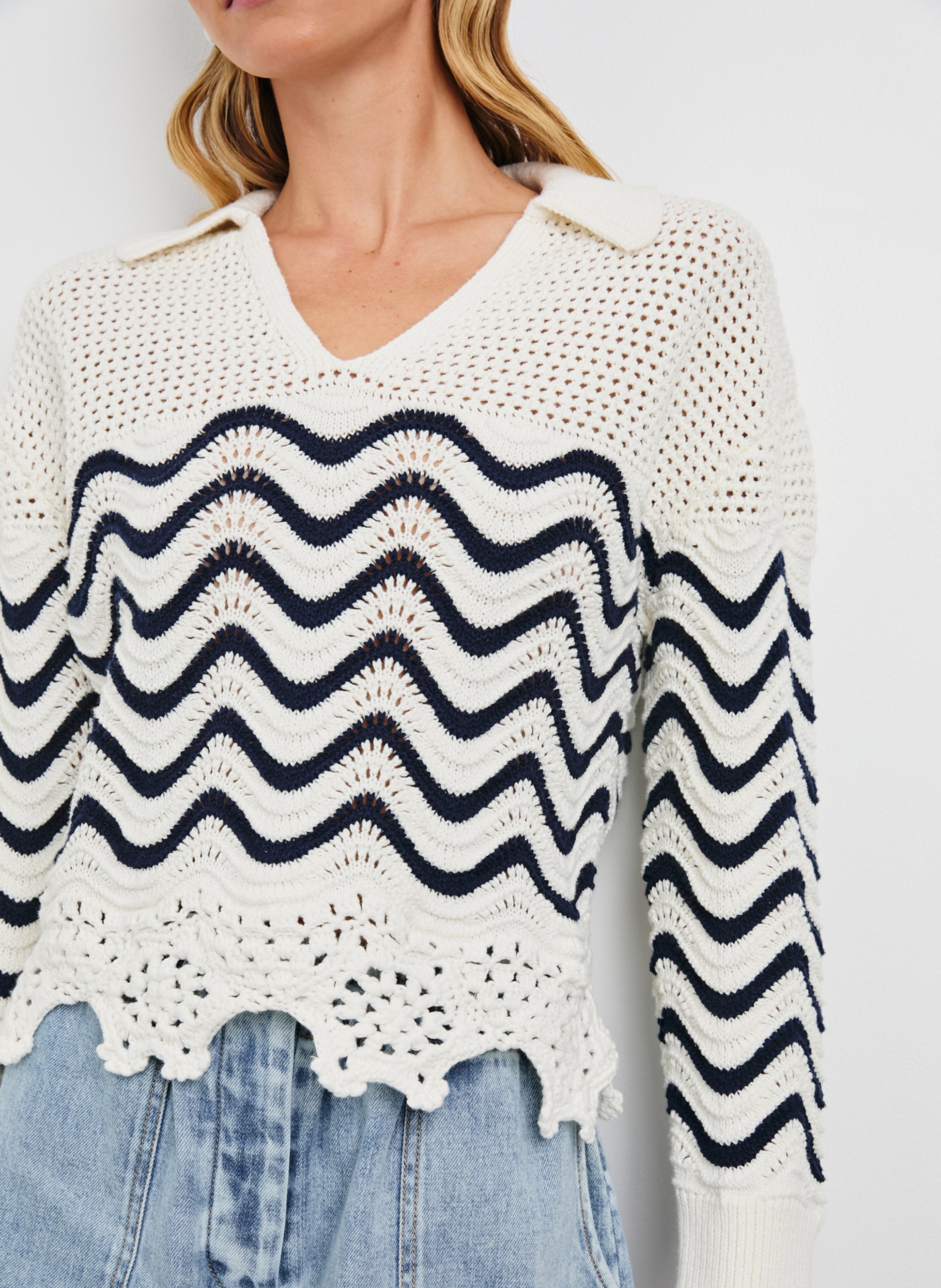 Pull col V en coton RAILS Blanc