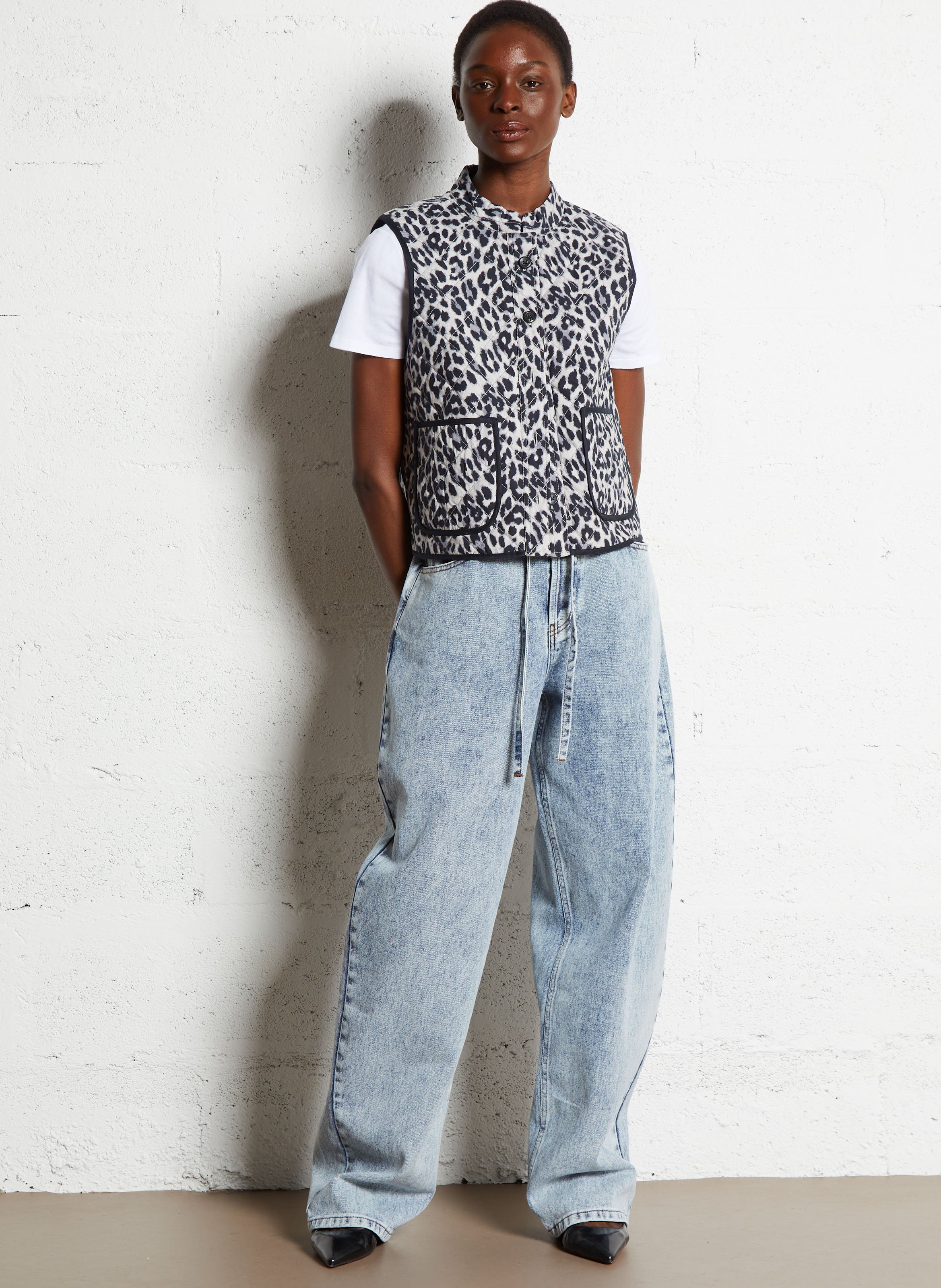 Veste col rond à imprimé léopard LOLLYS LAUNDRY Marron