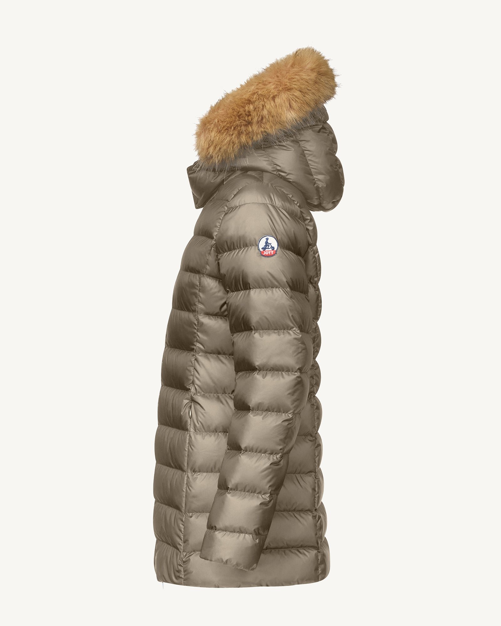 Mid-length puffer coat for extreme cold in pearl JOTT Beige