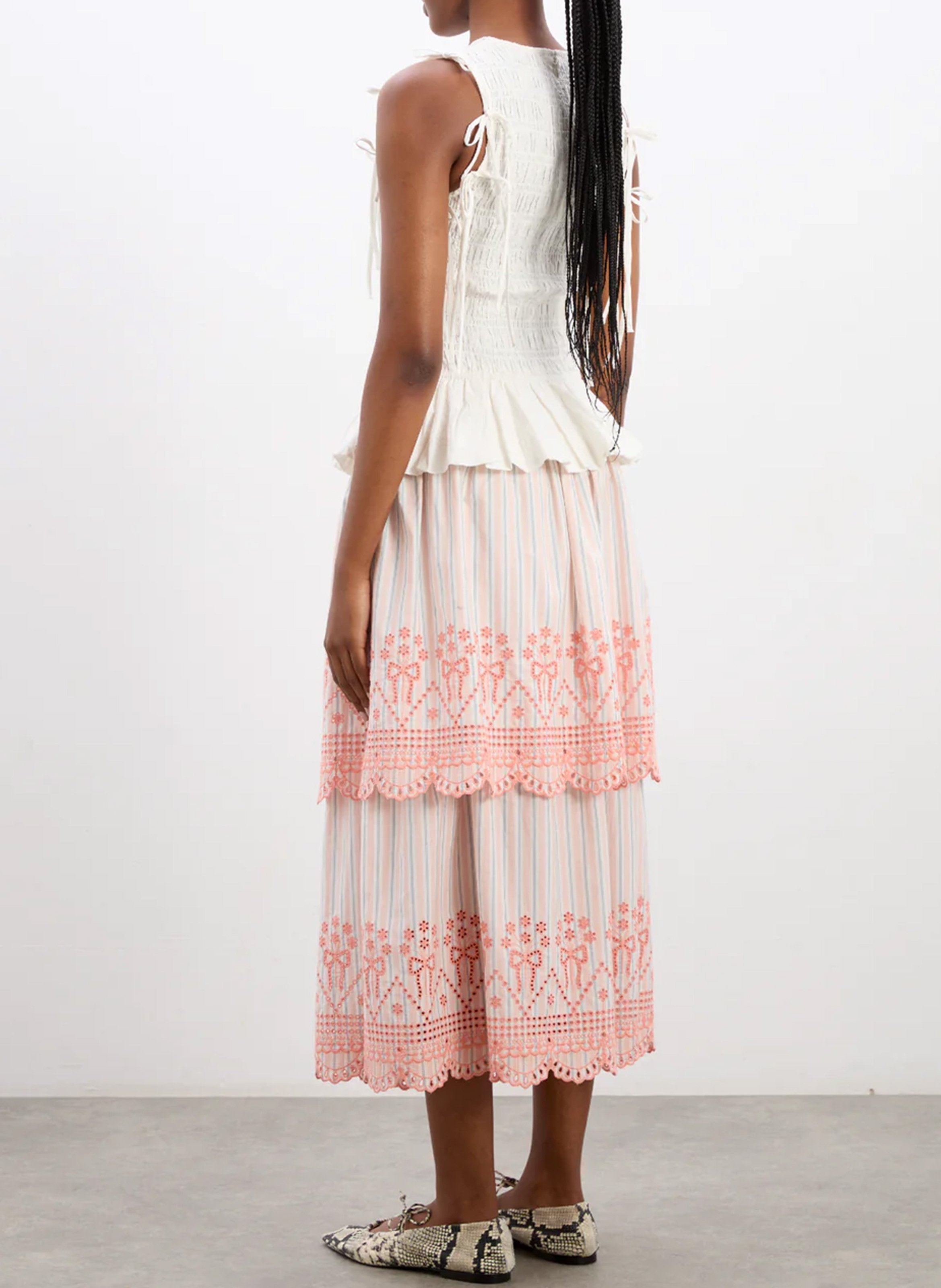 Langer Bio-Baumwollrock gestreift und bestickt DAMSON MADDER Orange