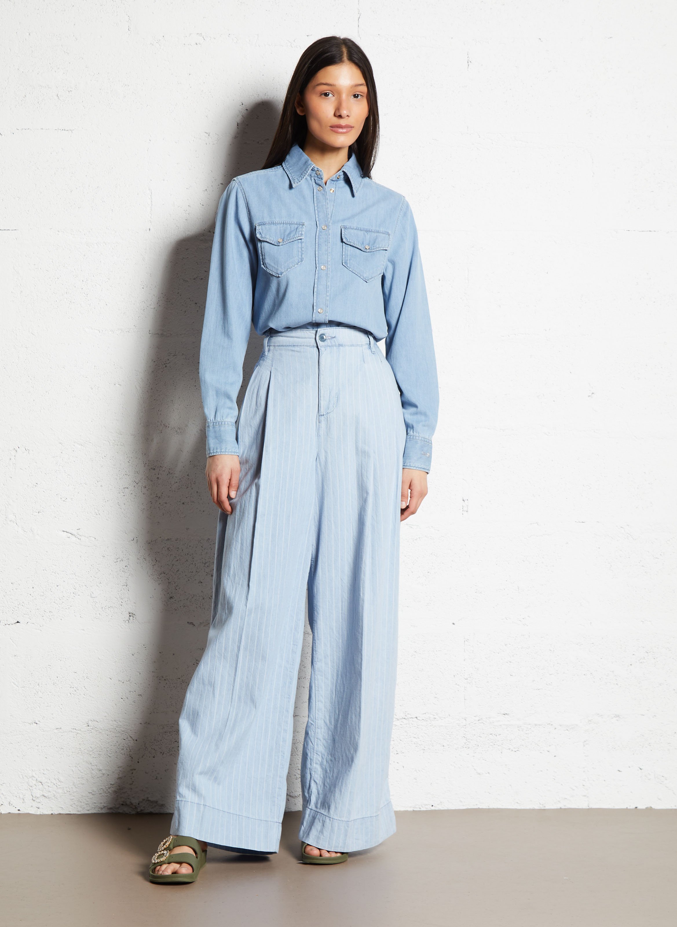 Wide cotton trousers Den blue lt stripe w Liu Jo - Women