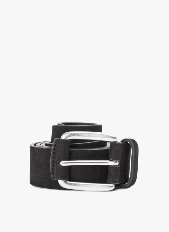 Ceinture à boucle en cuir velours Noir Ikks Homme Place des