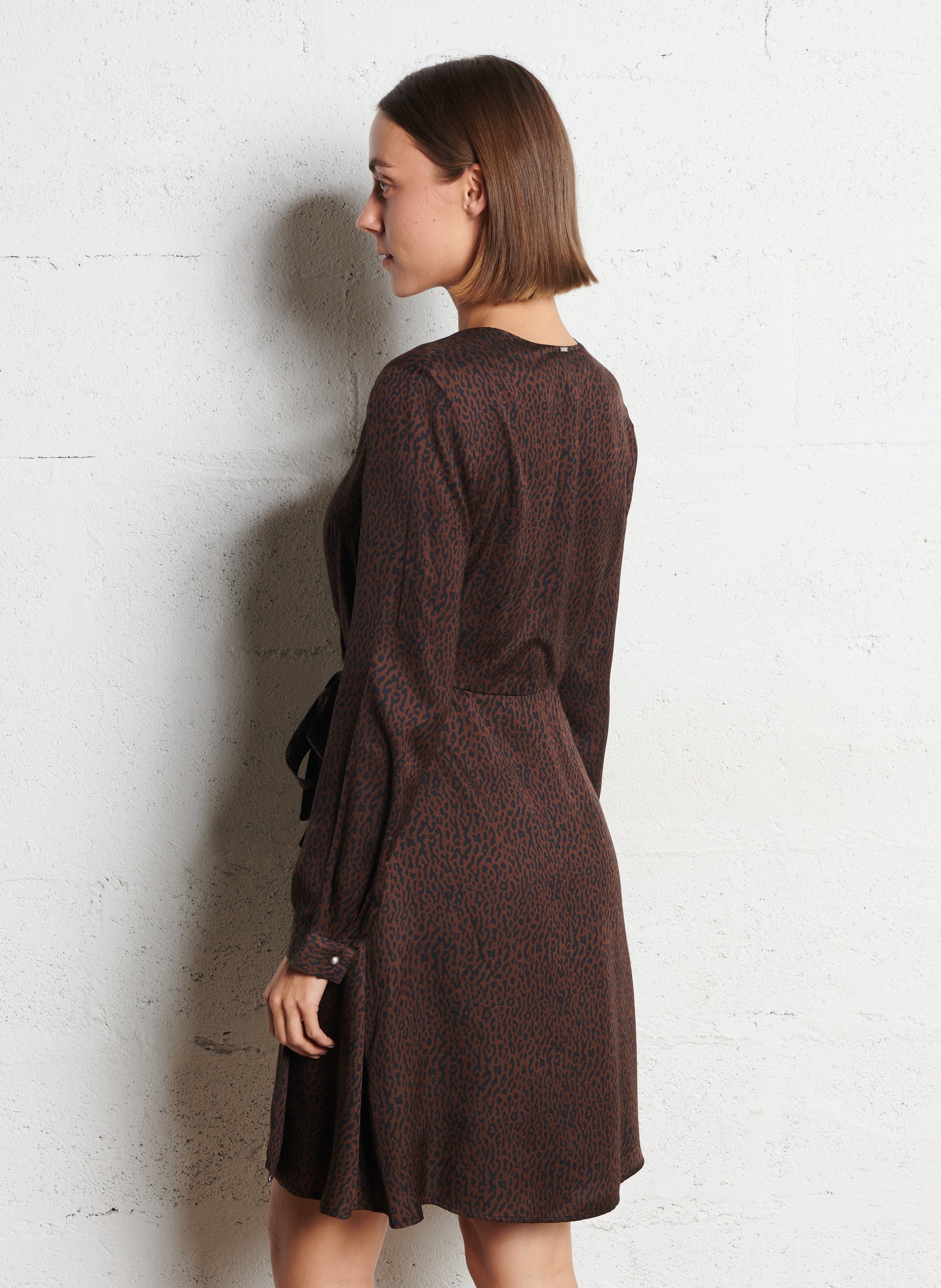 Short jacquard leopard-print dress IKKS Brown