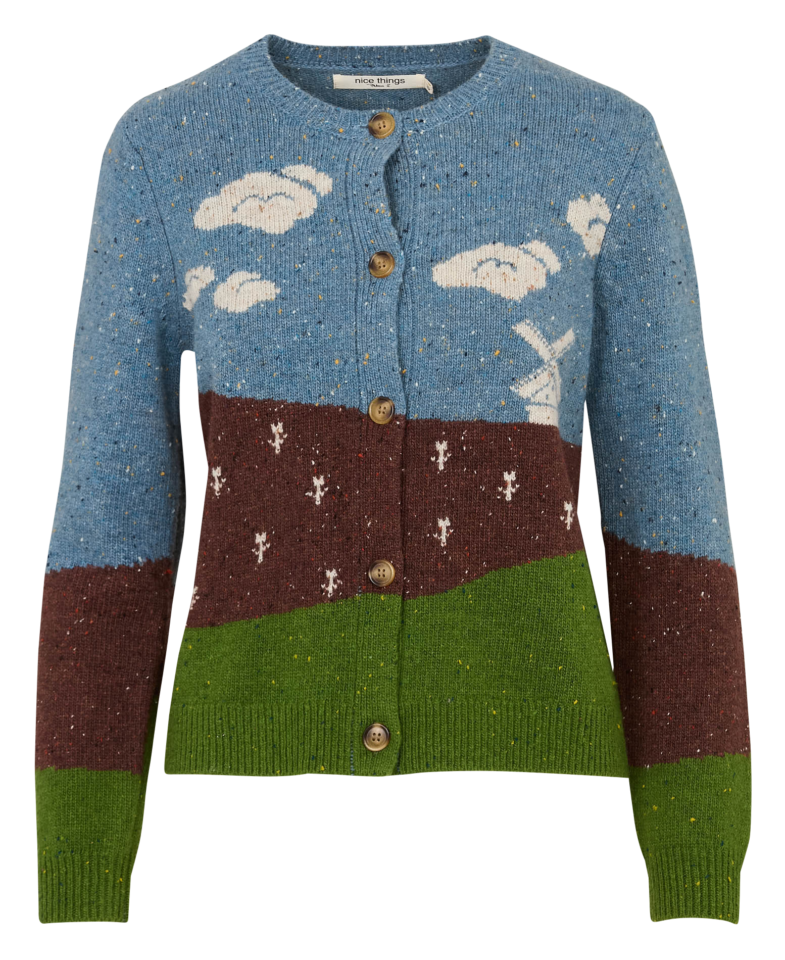 Cardigan droit à motifs en laine mélangée NICE THINGS Bleu