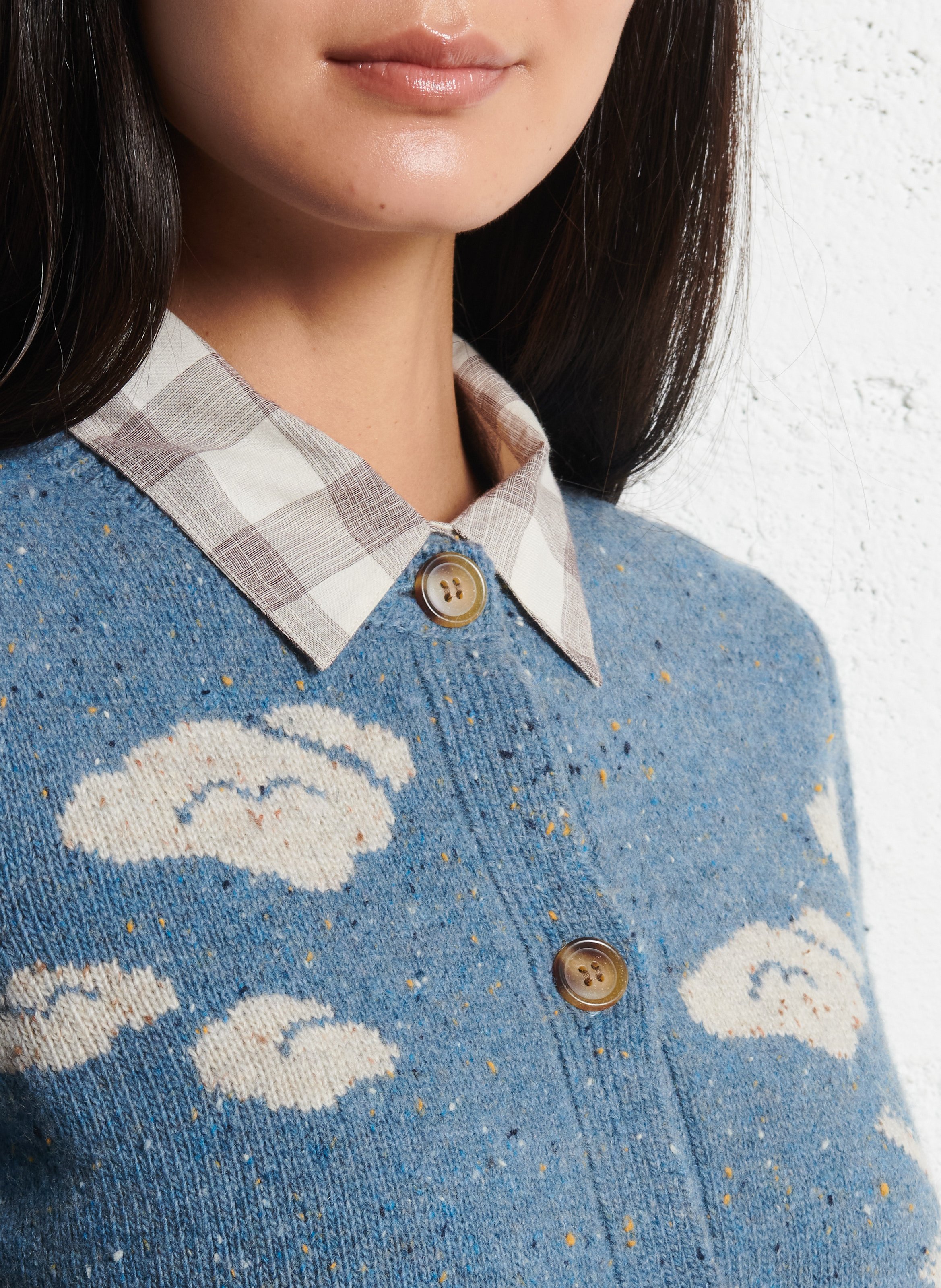 Cardigan droit à motifs en laine mélangée NICE THINGS Bleu