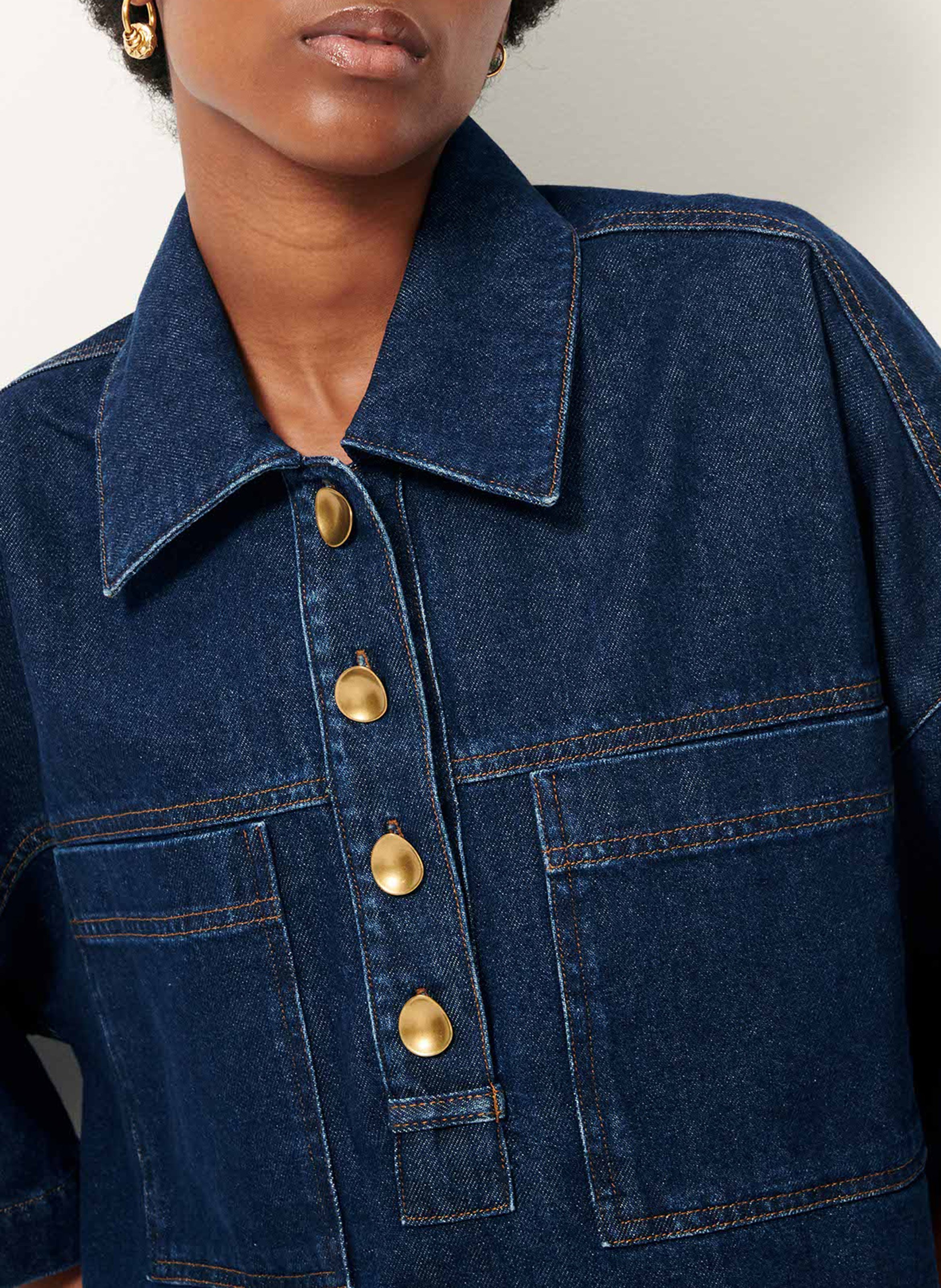 Oversized short-sleeve raw denim polo SESSUN Blue