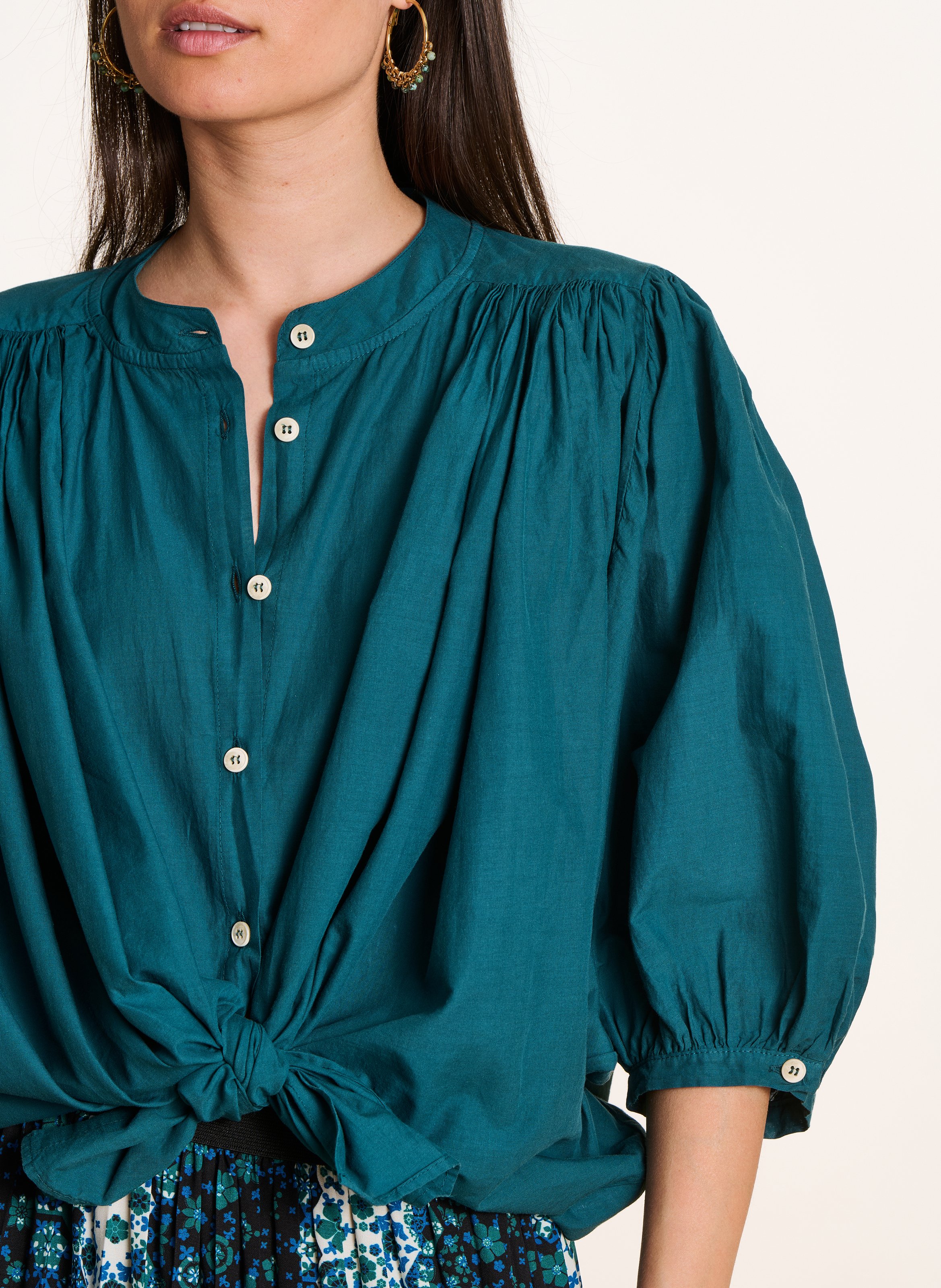 Loose plain cotton shirt LA FEE MARABOUTEE Blue