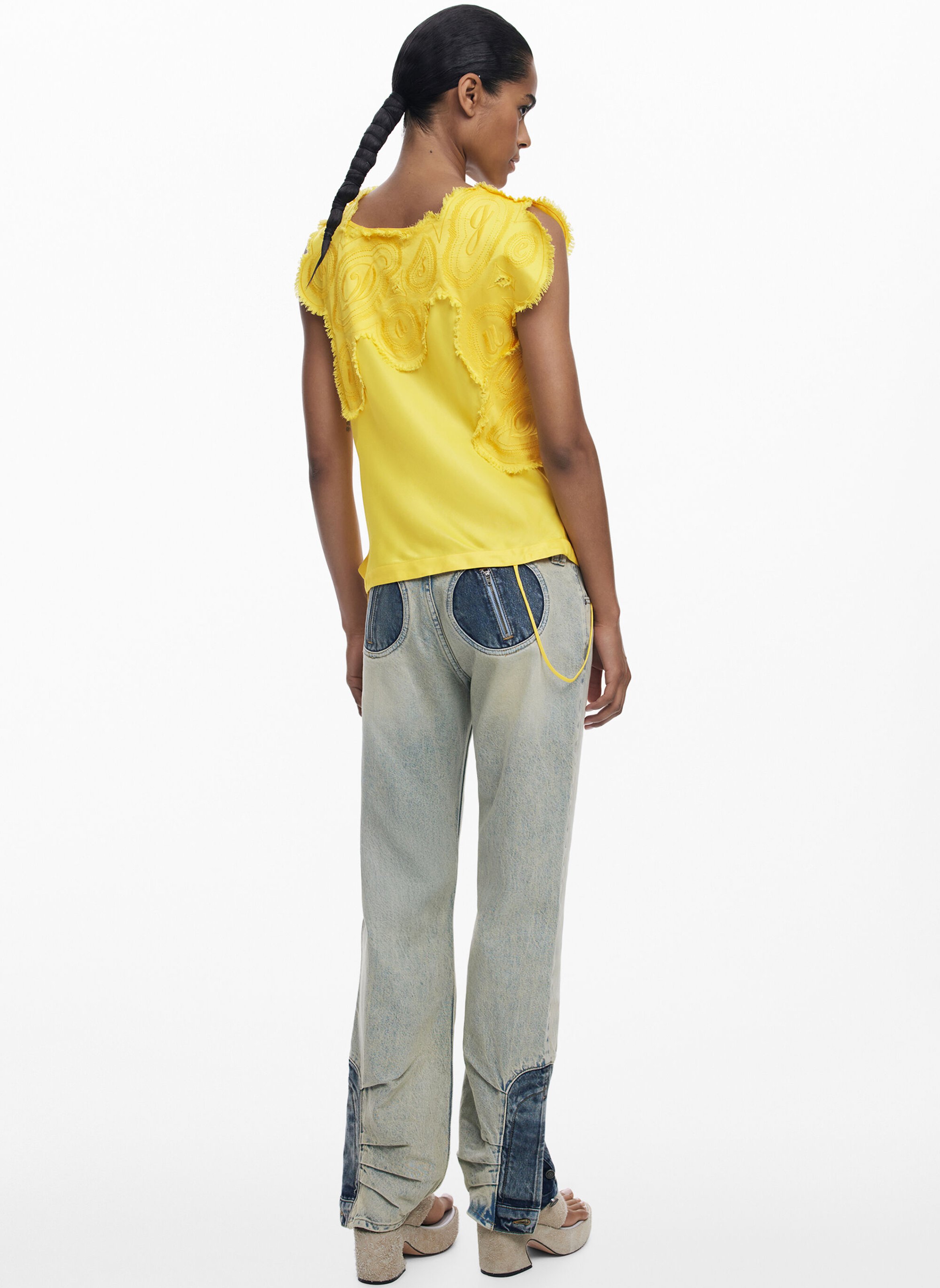 Blouse sans manches brodée DESIGUAL Jaune