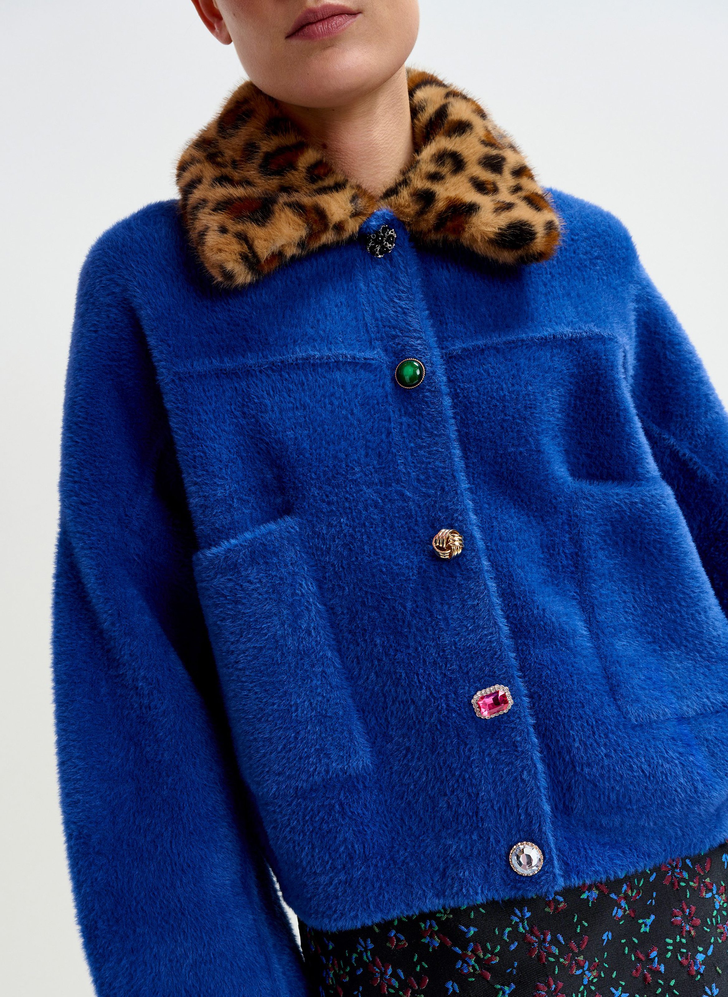 Cardigan ample à col fourrure amovible ESSENTIEL ANTWERP Bleu