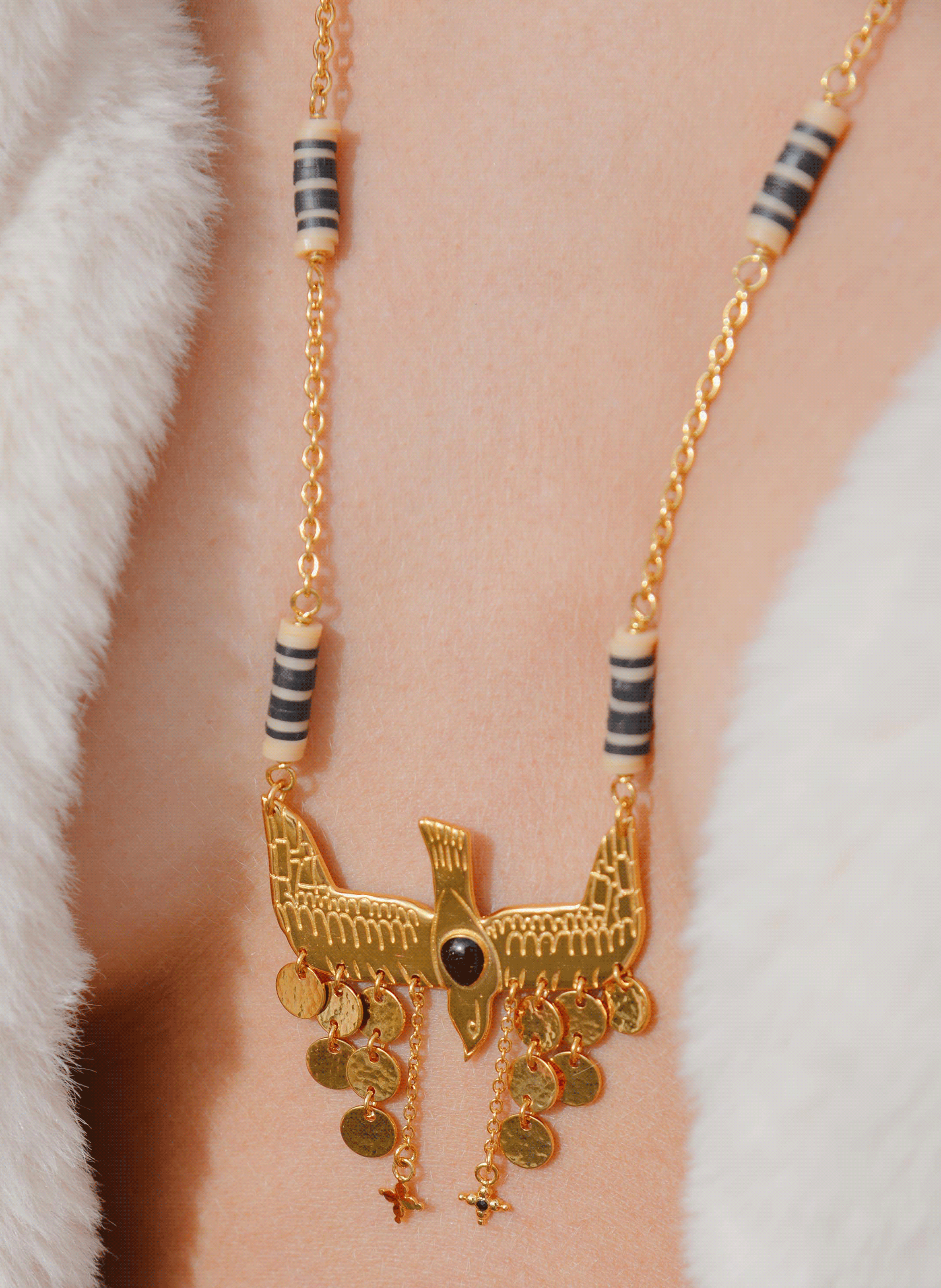 Cord necklace with eagle pendant HIPANEMA Black