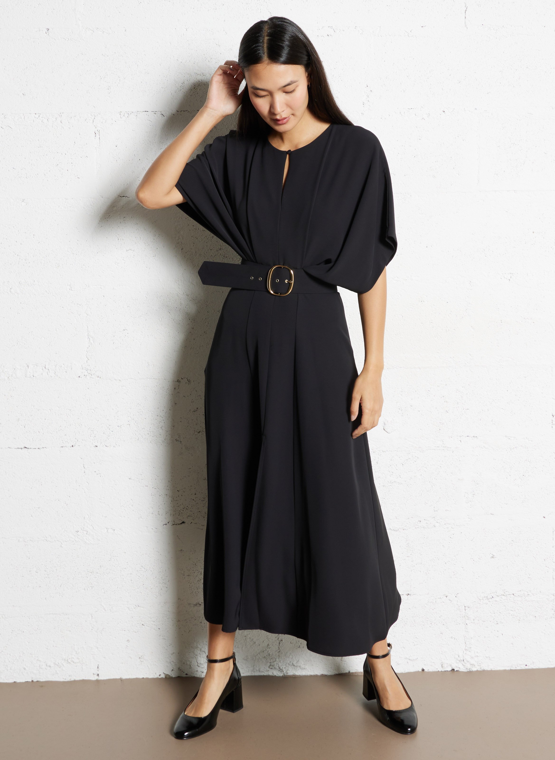 Long fitted round-neck dress IMPERIAL Black