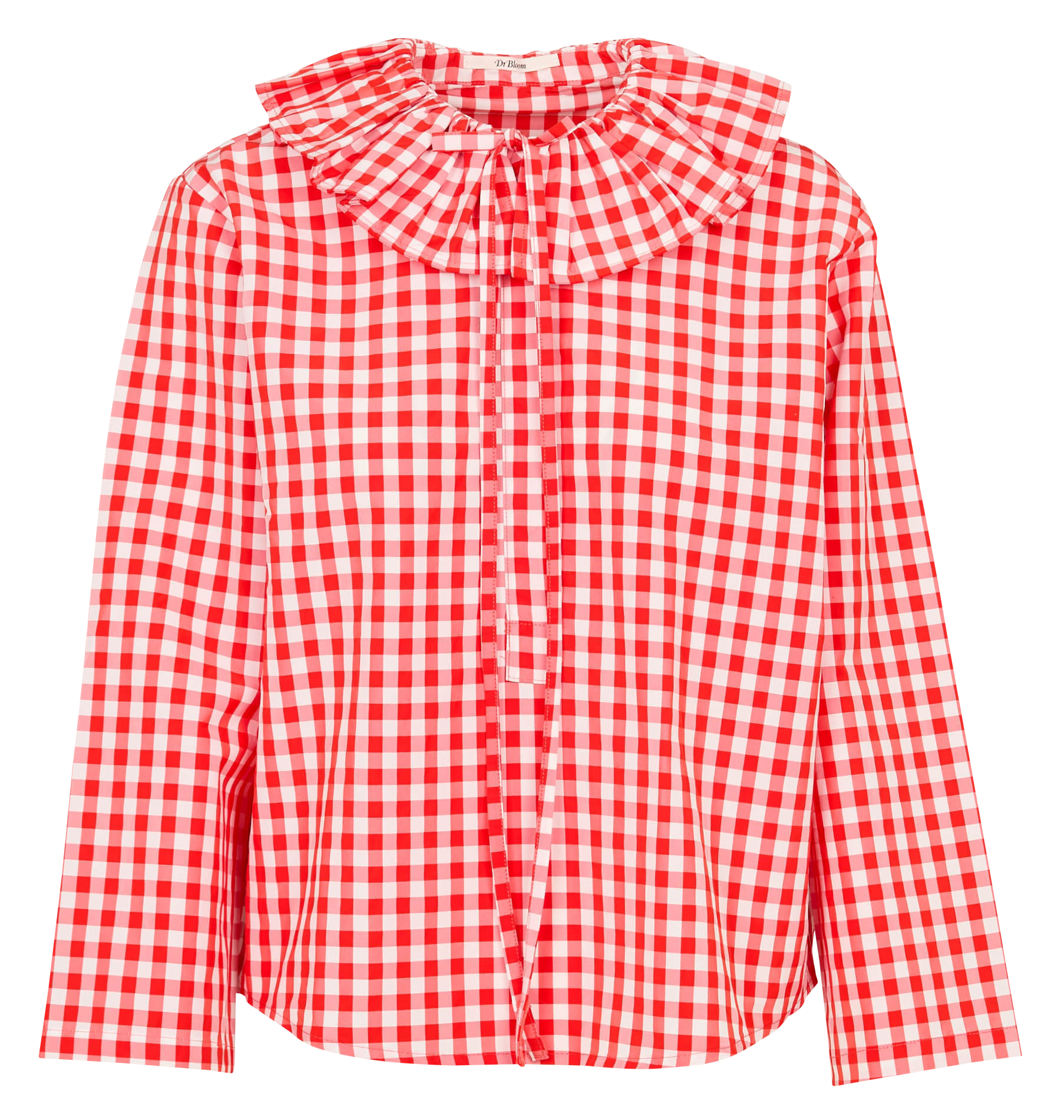 Blouse droite col claudine imprimée vichy en coton   DR BLOOM Rouge