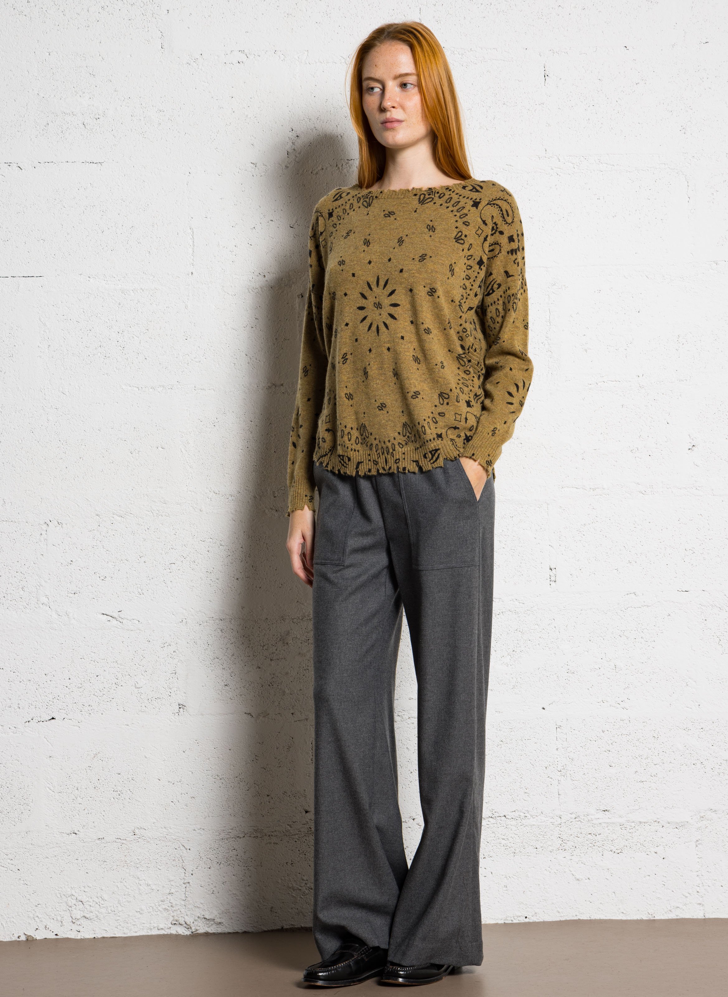 Trui van kasjmier met print KUJTEN Geel