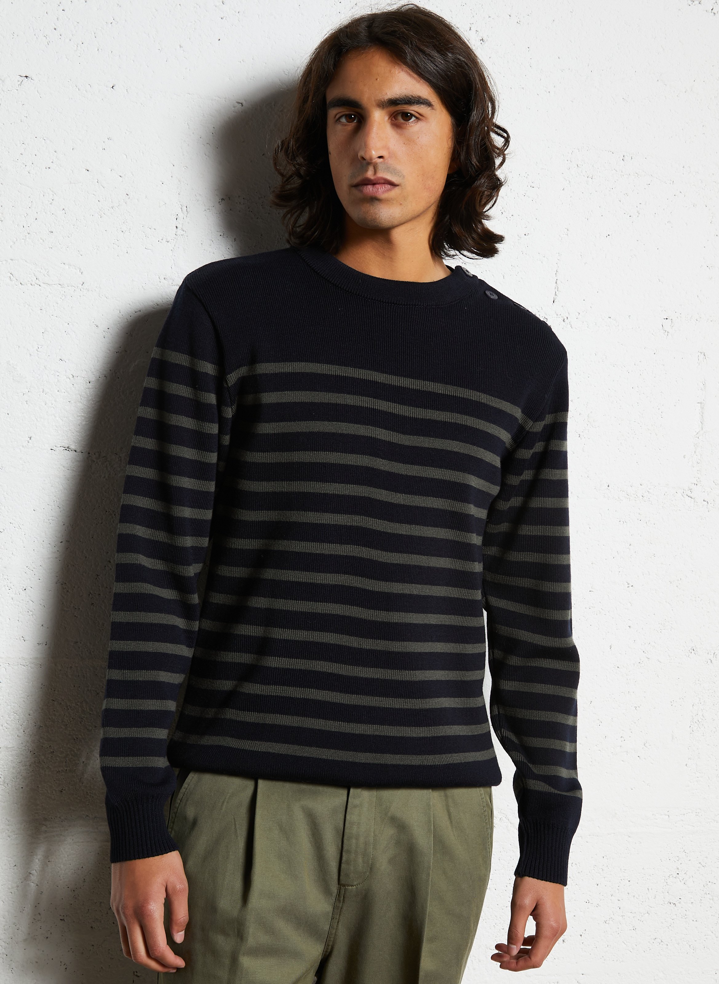 Pull col rond à rayures en laine mélangée ARMOR LUX Bleu