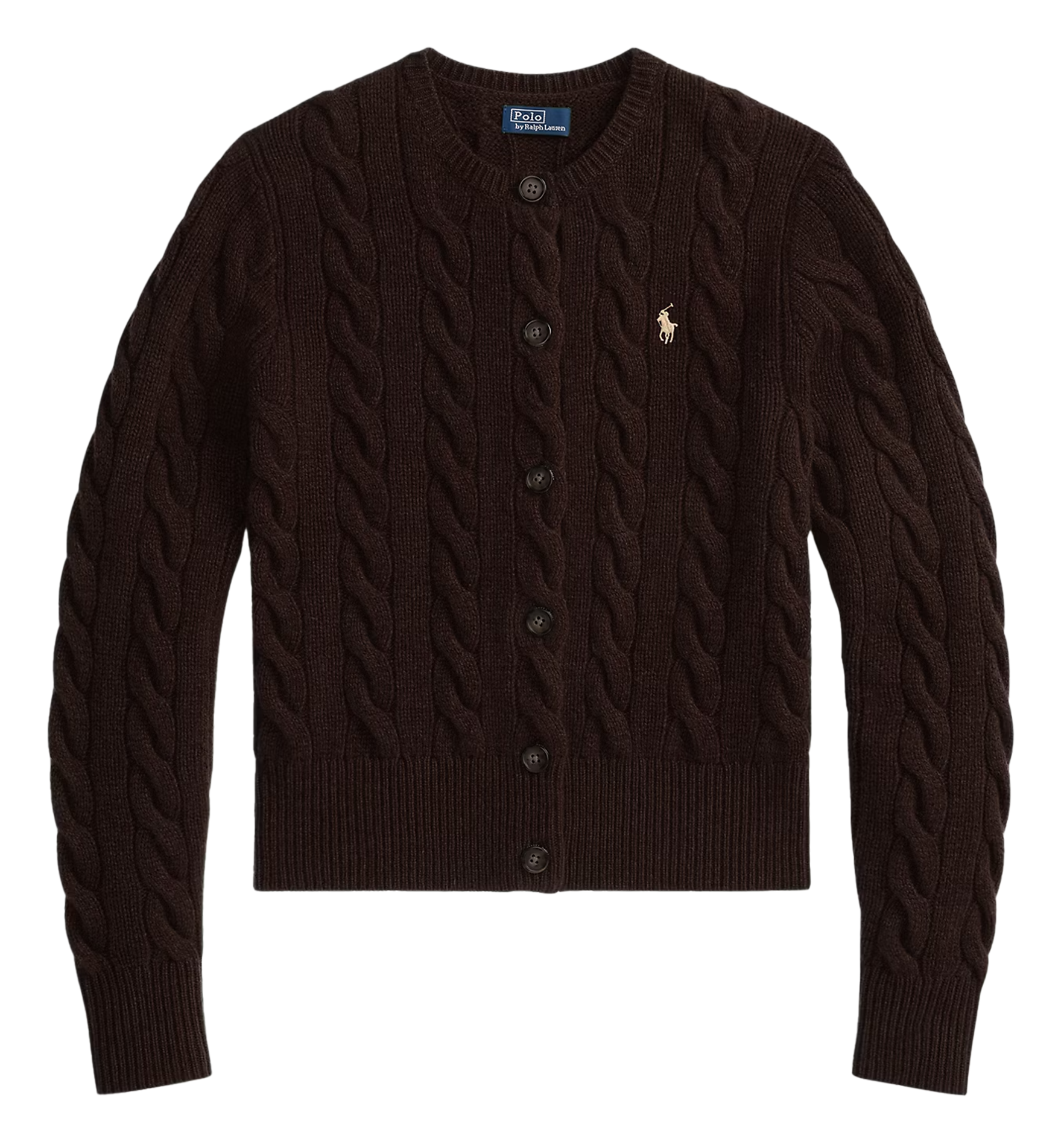 Gilet col rond en laine mélangée POLO RALPH LAUREN Marron