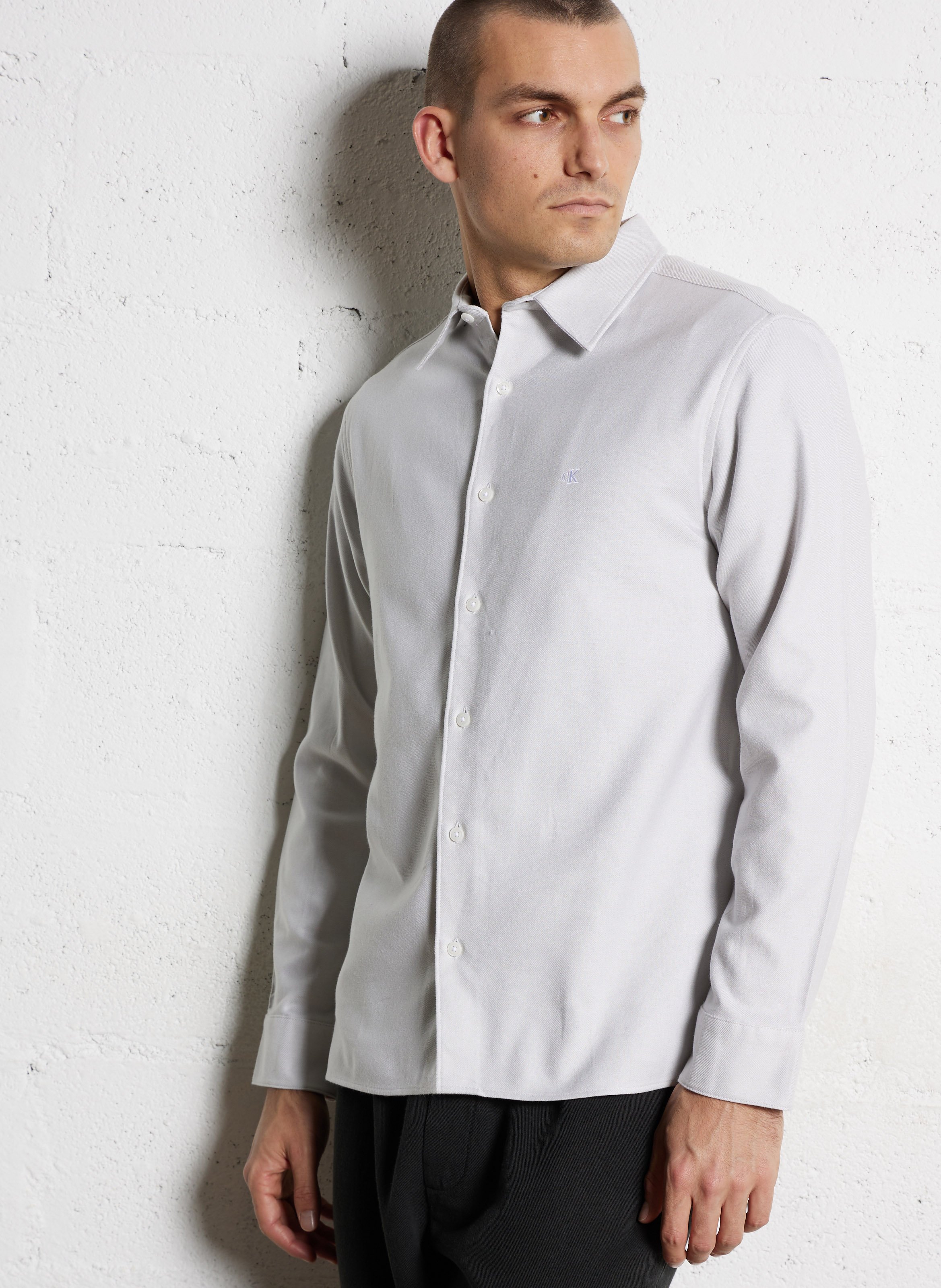 Chemise droite unie en coton CALVIN KLEIN Gris