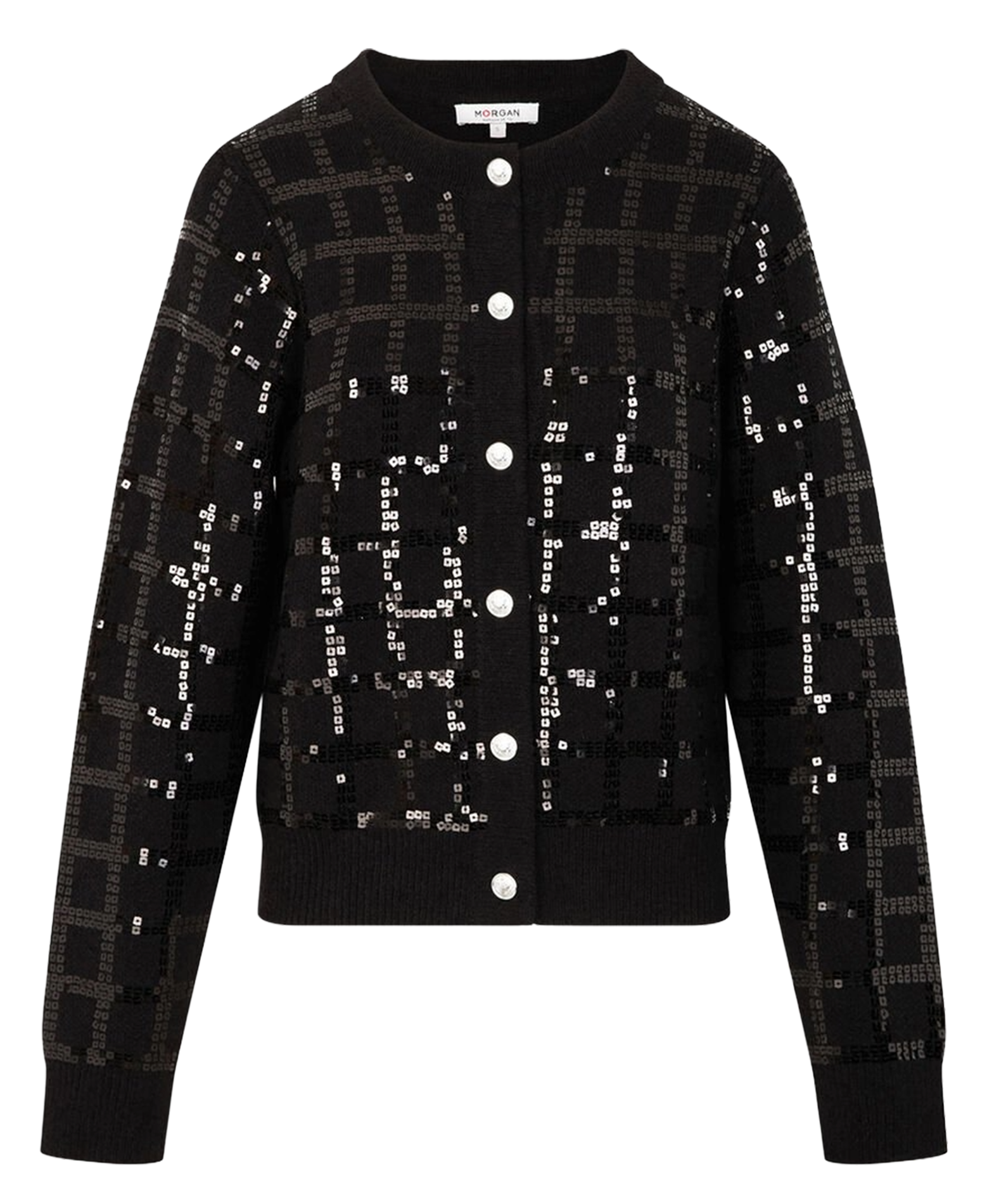 Taillierter Rundhals-Cardigan mit Pailletten MORGAN Schwarz