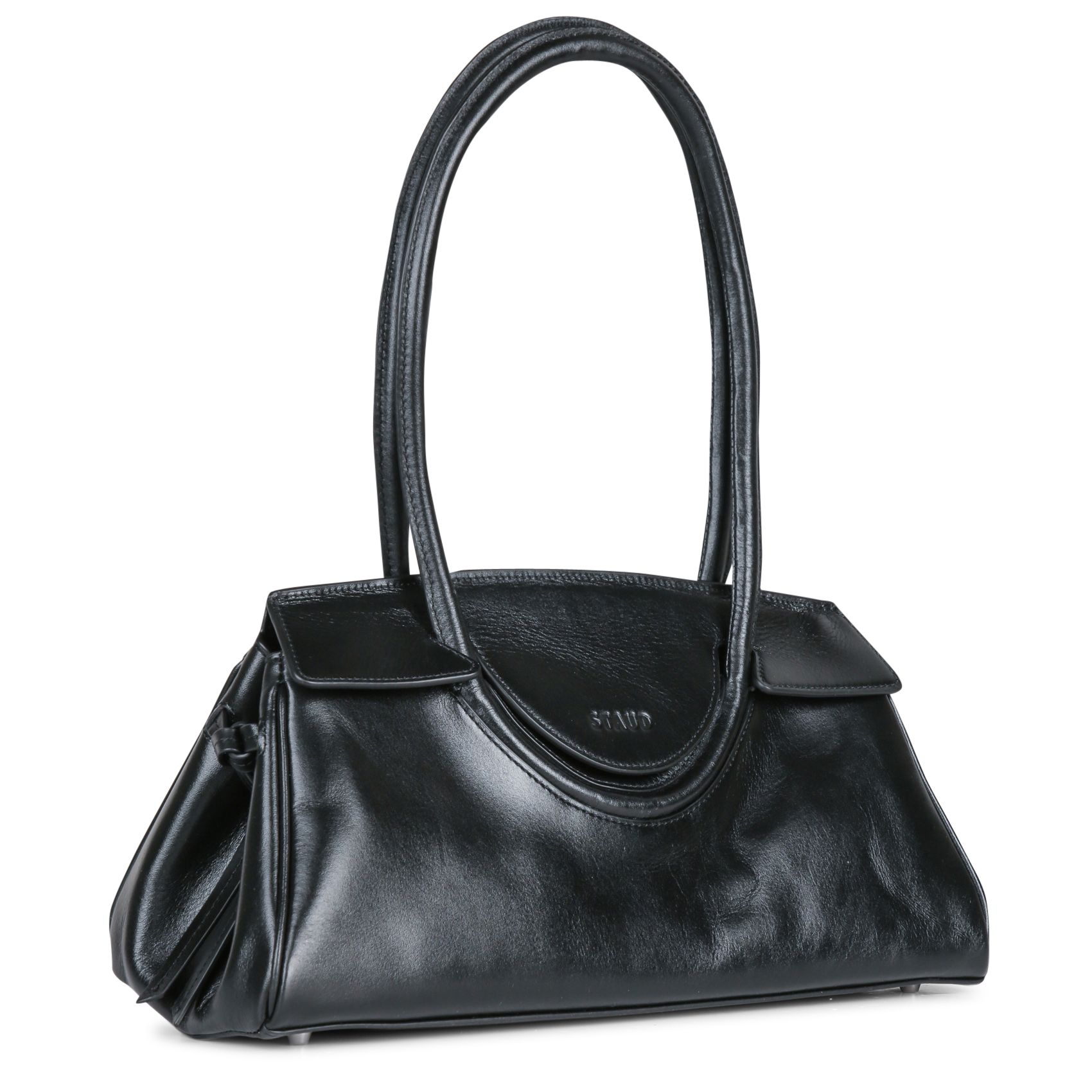 Sac rigide porté épaule à rabat en cuir STAUD Noir