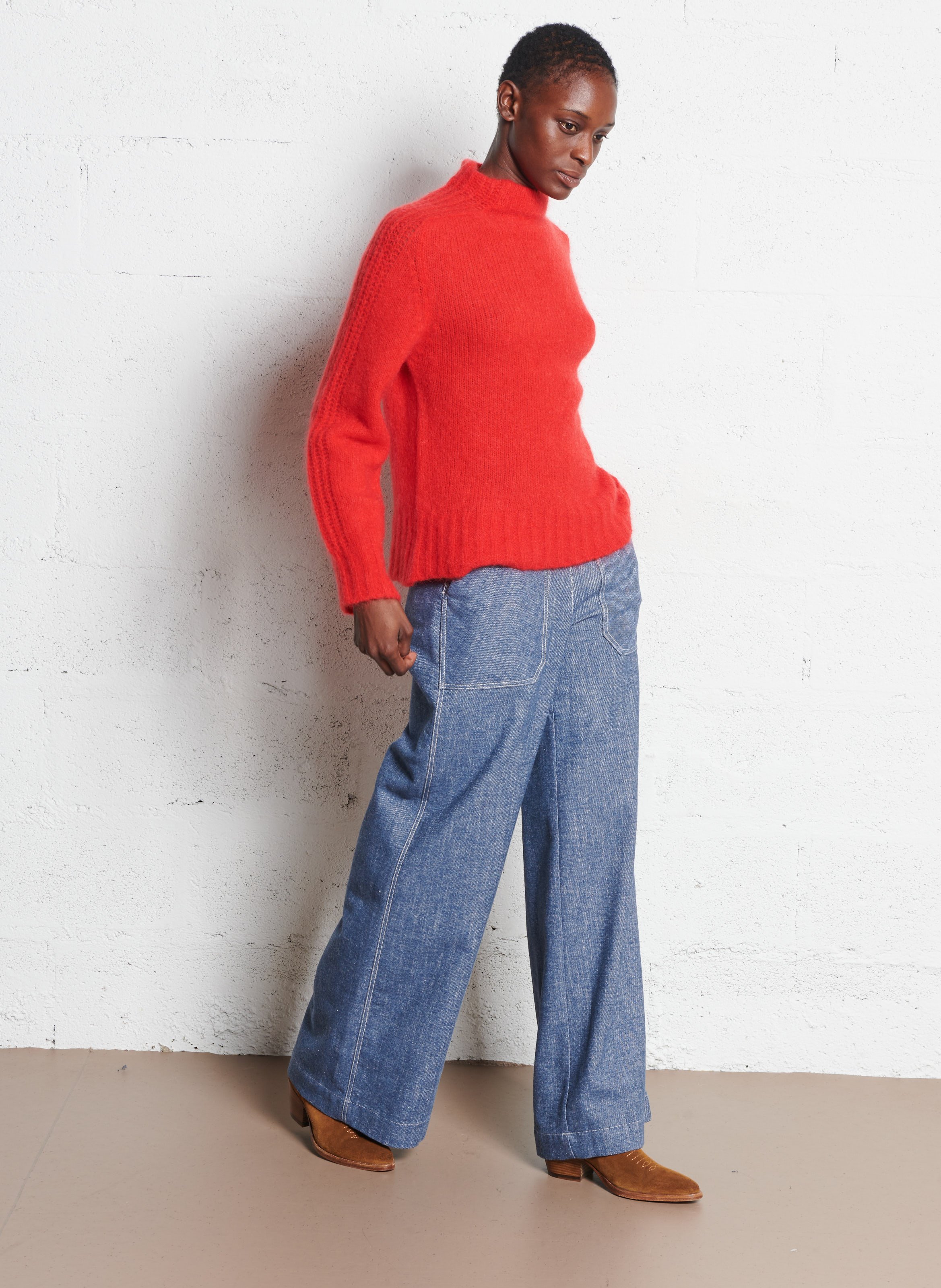 Pull droit col montant en laine mélangée MAISON ANJE Rouge