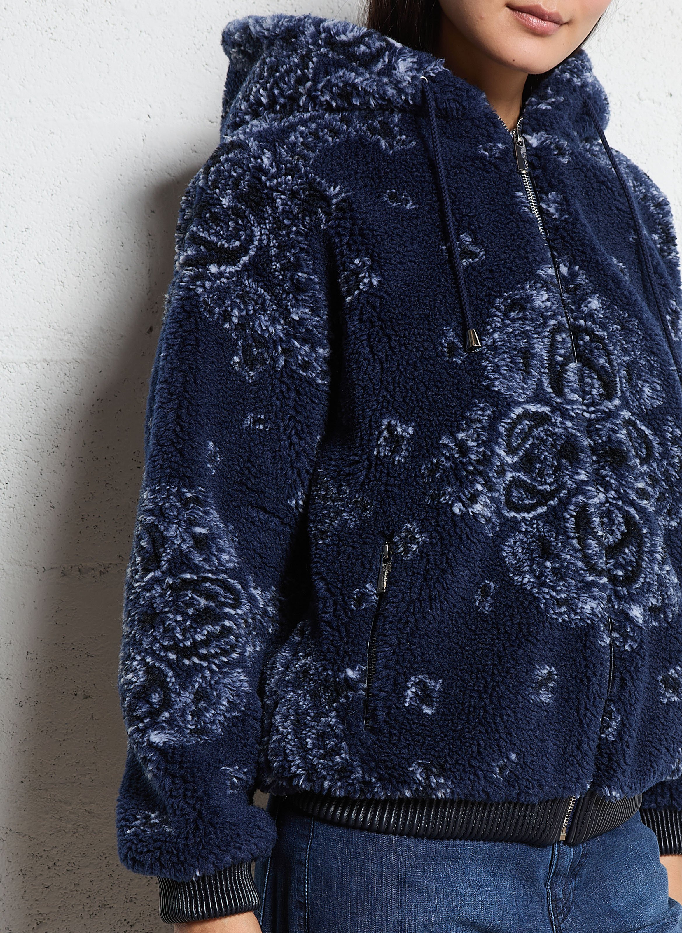 Veste à capuche en fausse fourrure imprimée BERENICE Bleu