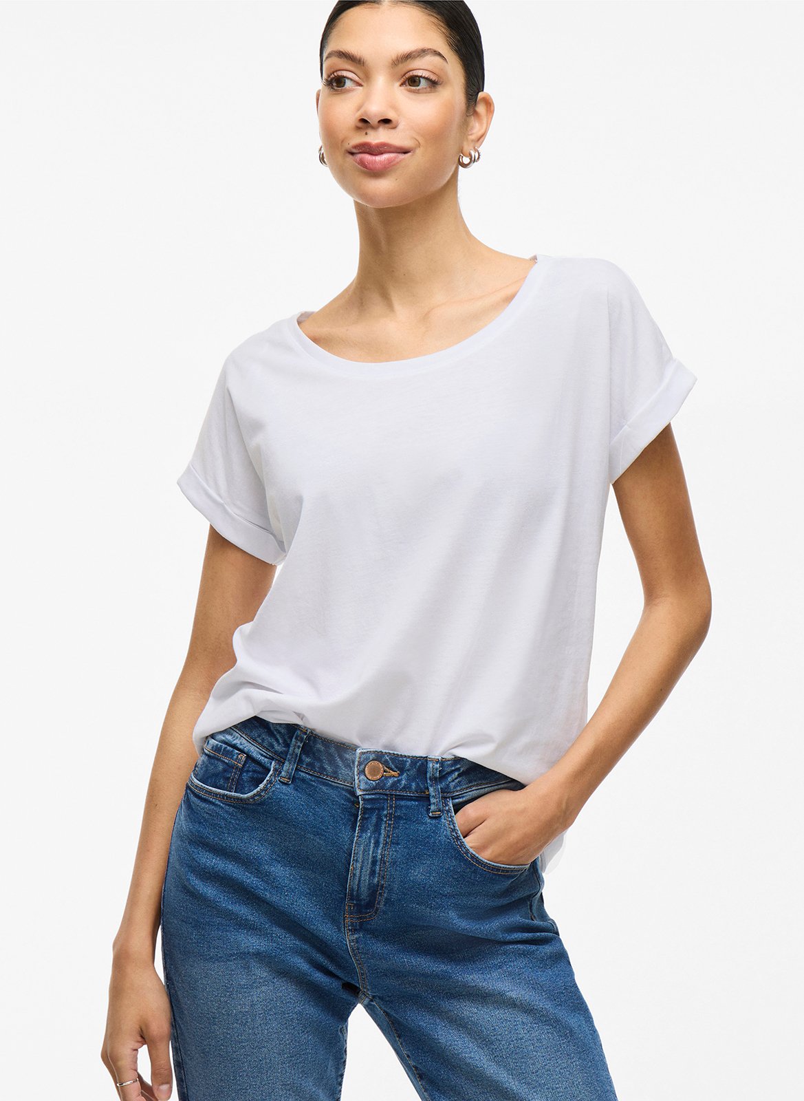 Basic cotton-mix T-shirt VILA White