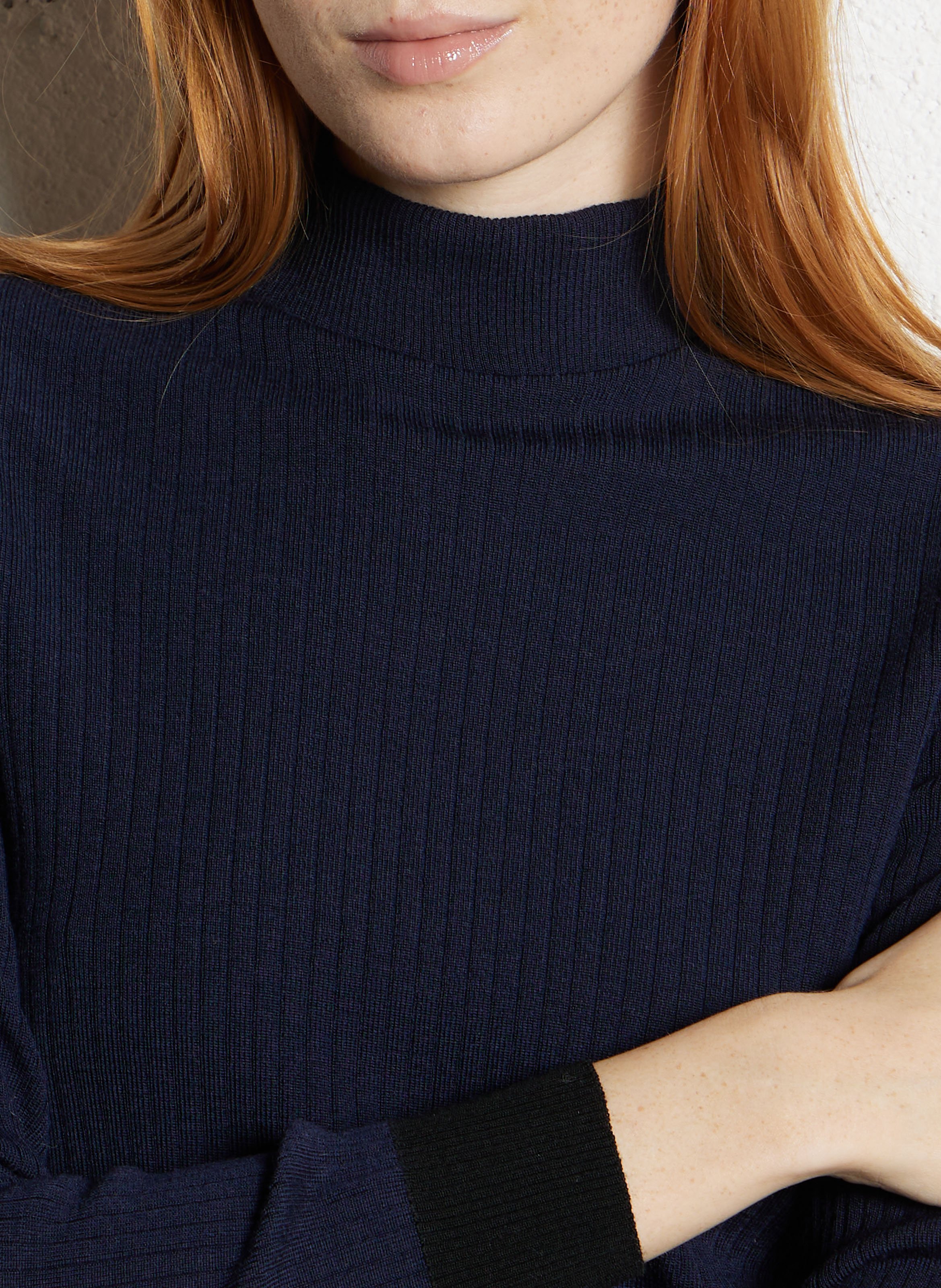 Pull col montant en laine unie I CODE Bleu