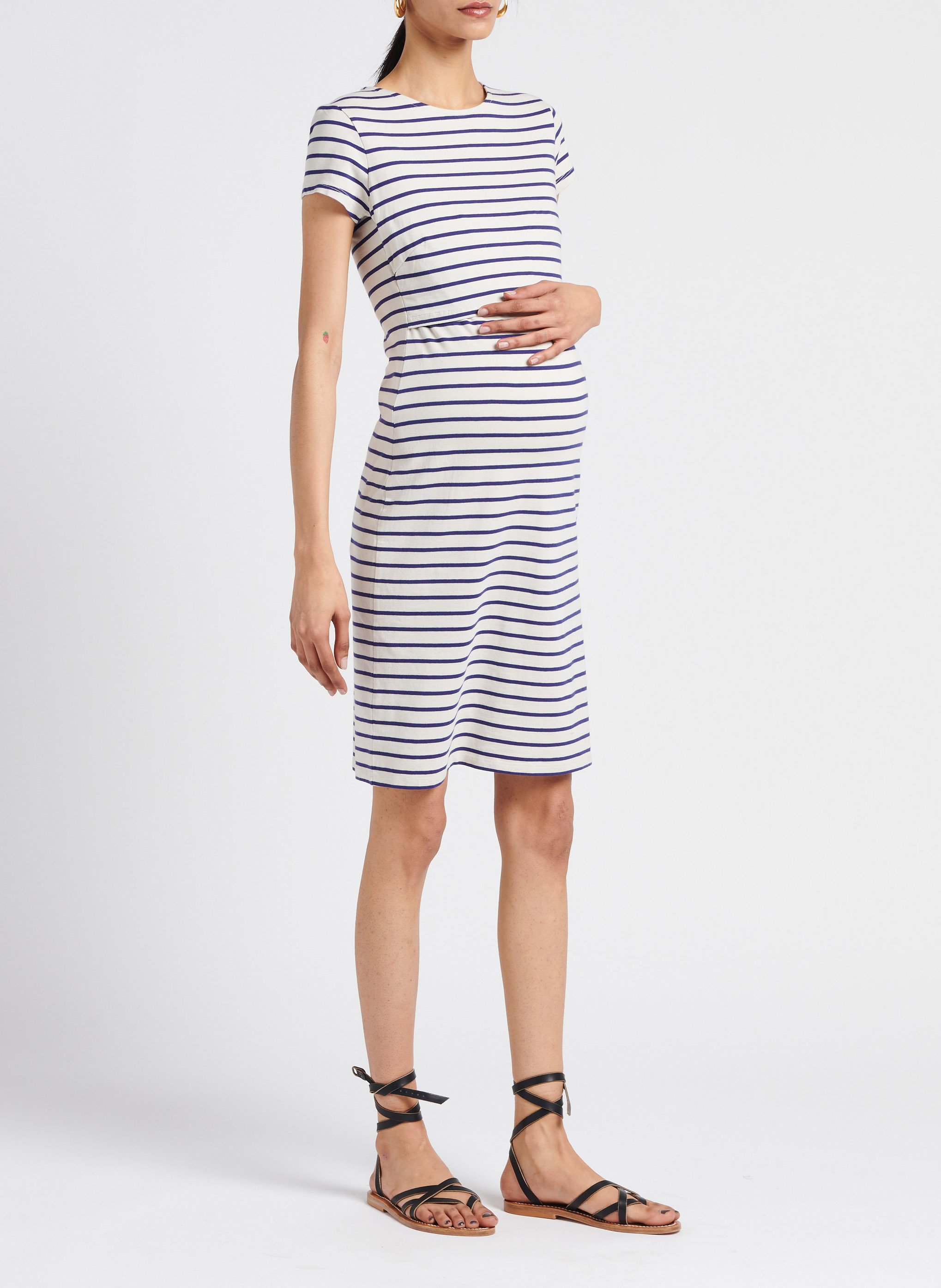 Striped stretch cotton nursing dress with round neck BOOB Multicolored