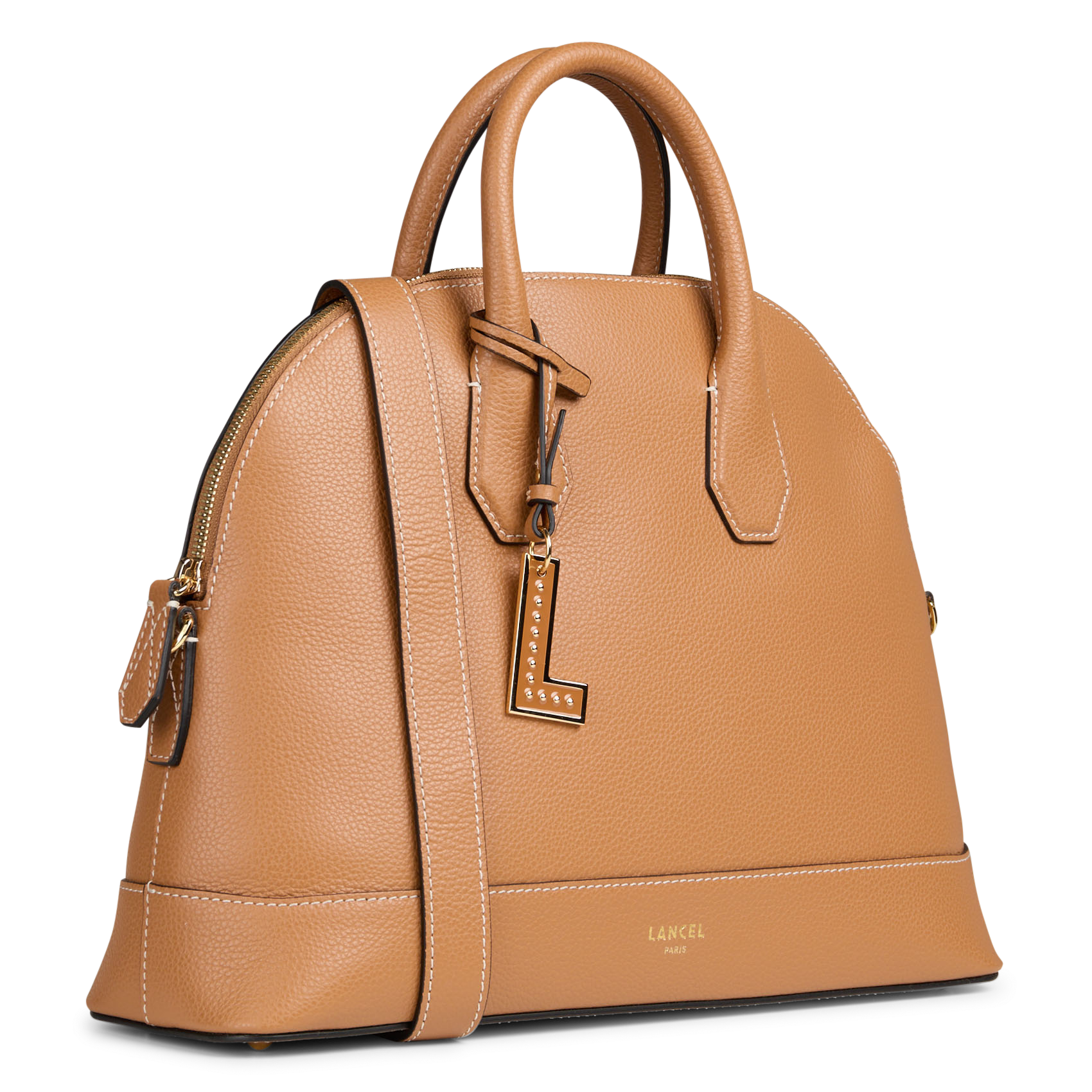 Schlichte Umhängetasche aus genarbtem Leder Beige