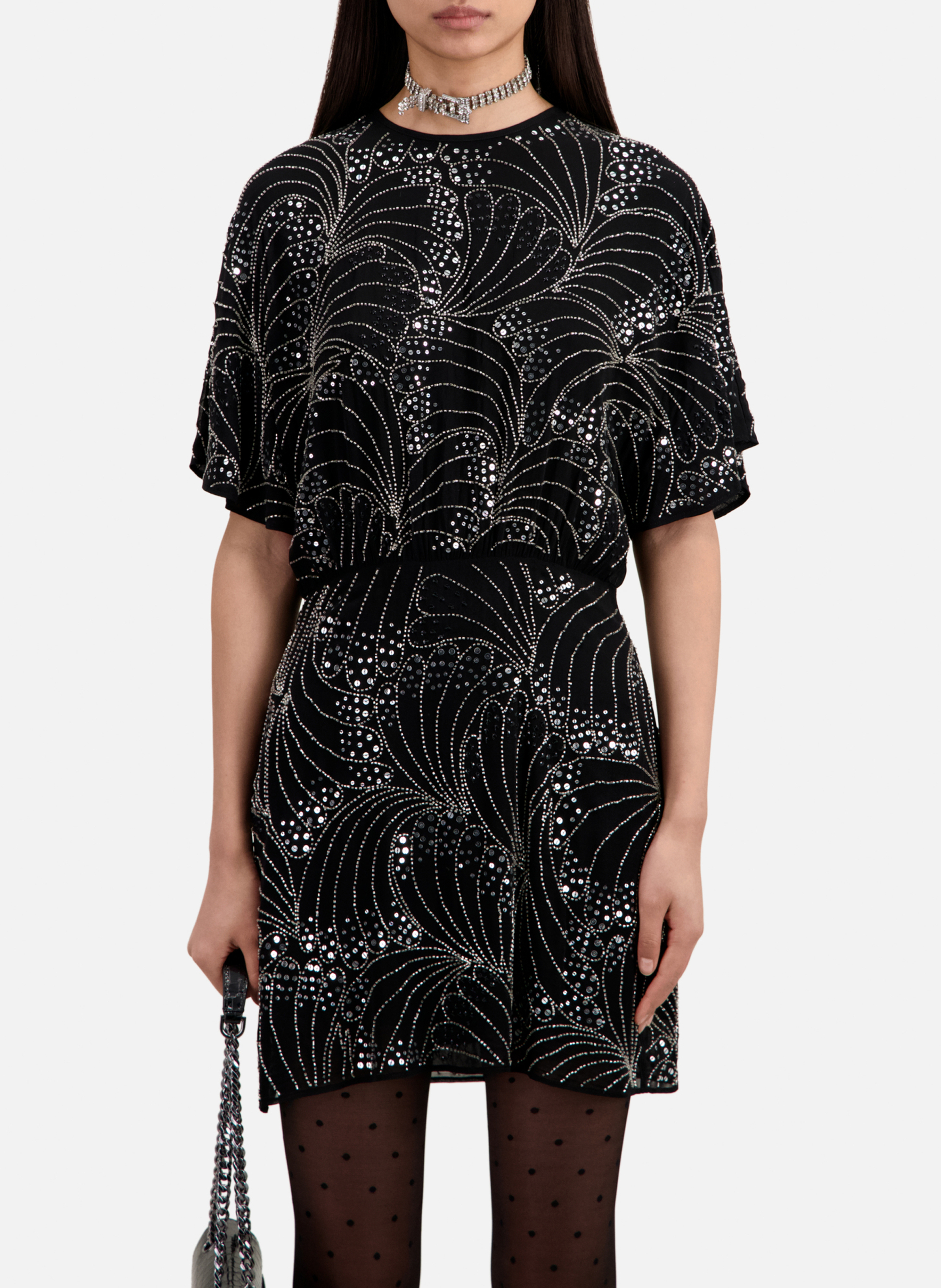 Robe courte col rond à sequins THE KOOPLES Noir
