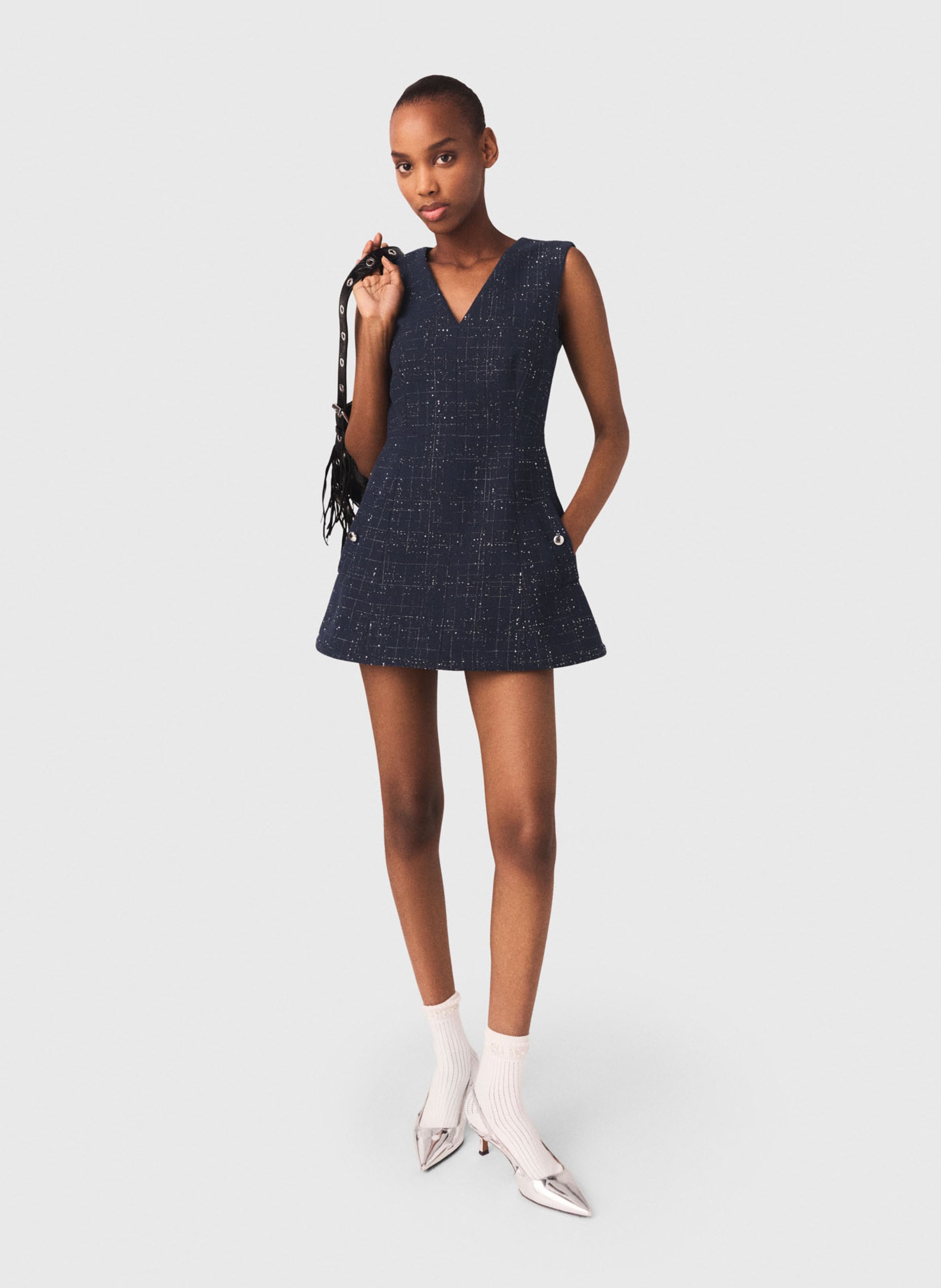 <p>Playsuit met V-hals in tweed</p> MAJE Blauw