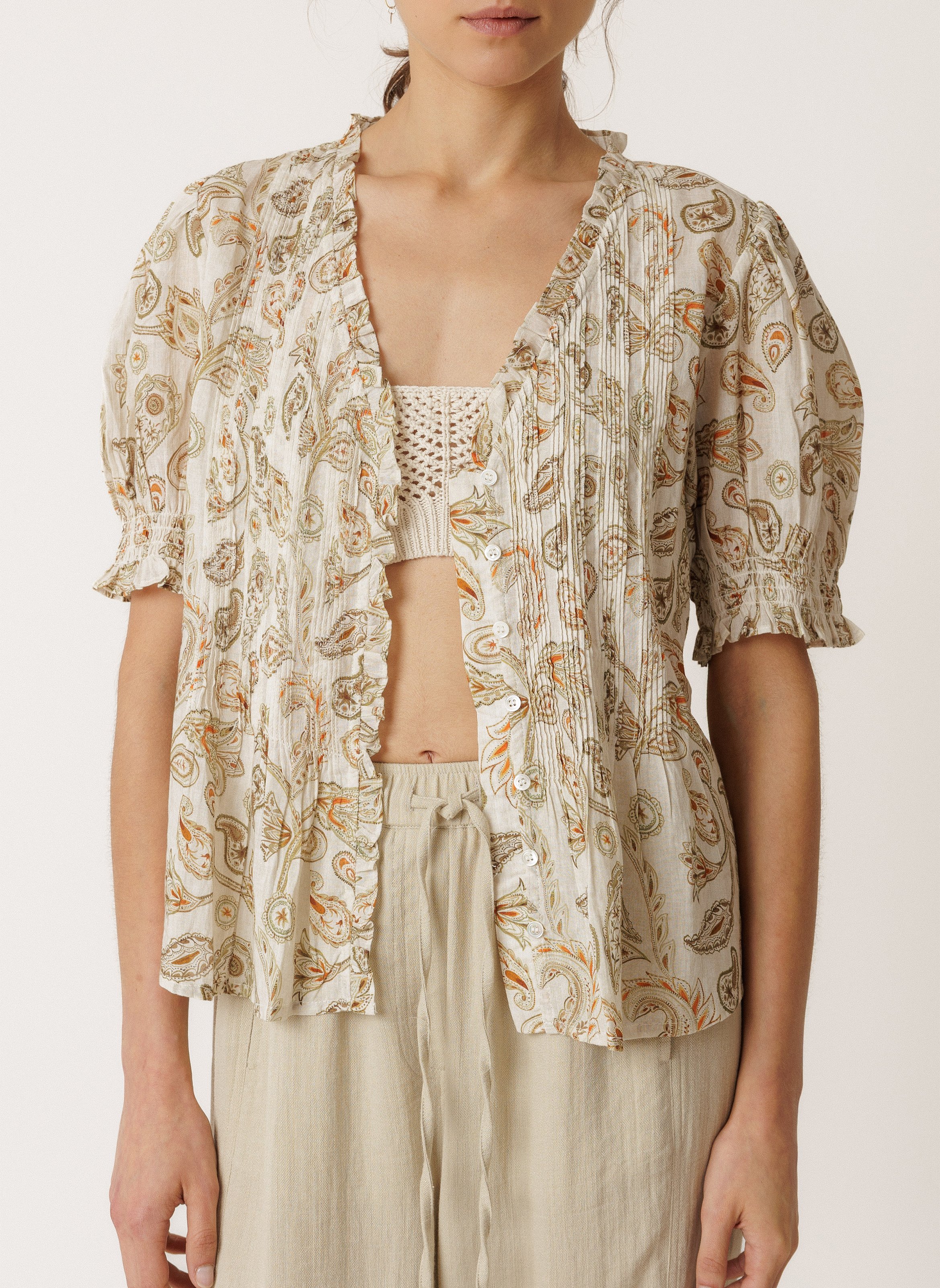 Blouse met V-hals en biologisch katoenen print INDI & COLD