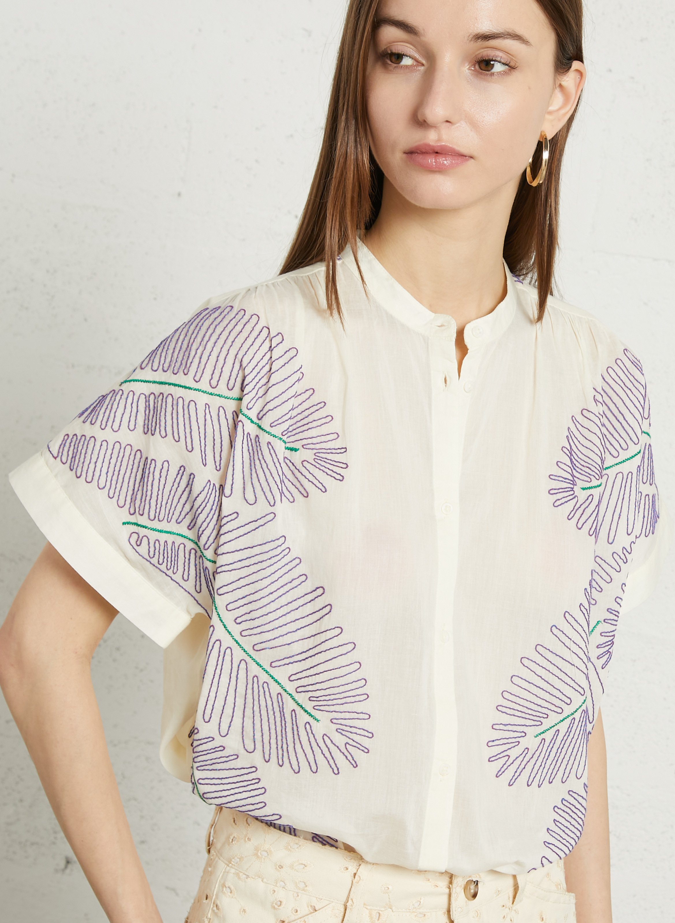 Weite Baumwollbluse mit Mao-Kragen SACRECOEUR Mehrfarbig