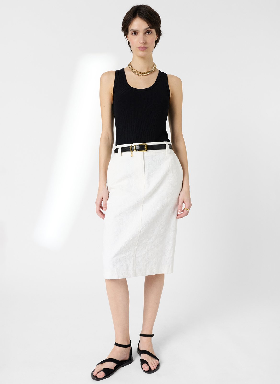 Jupe midi taille haute en coton GERARD DAREL Blanc