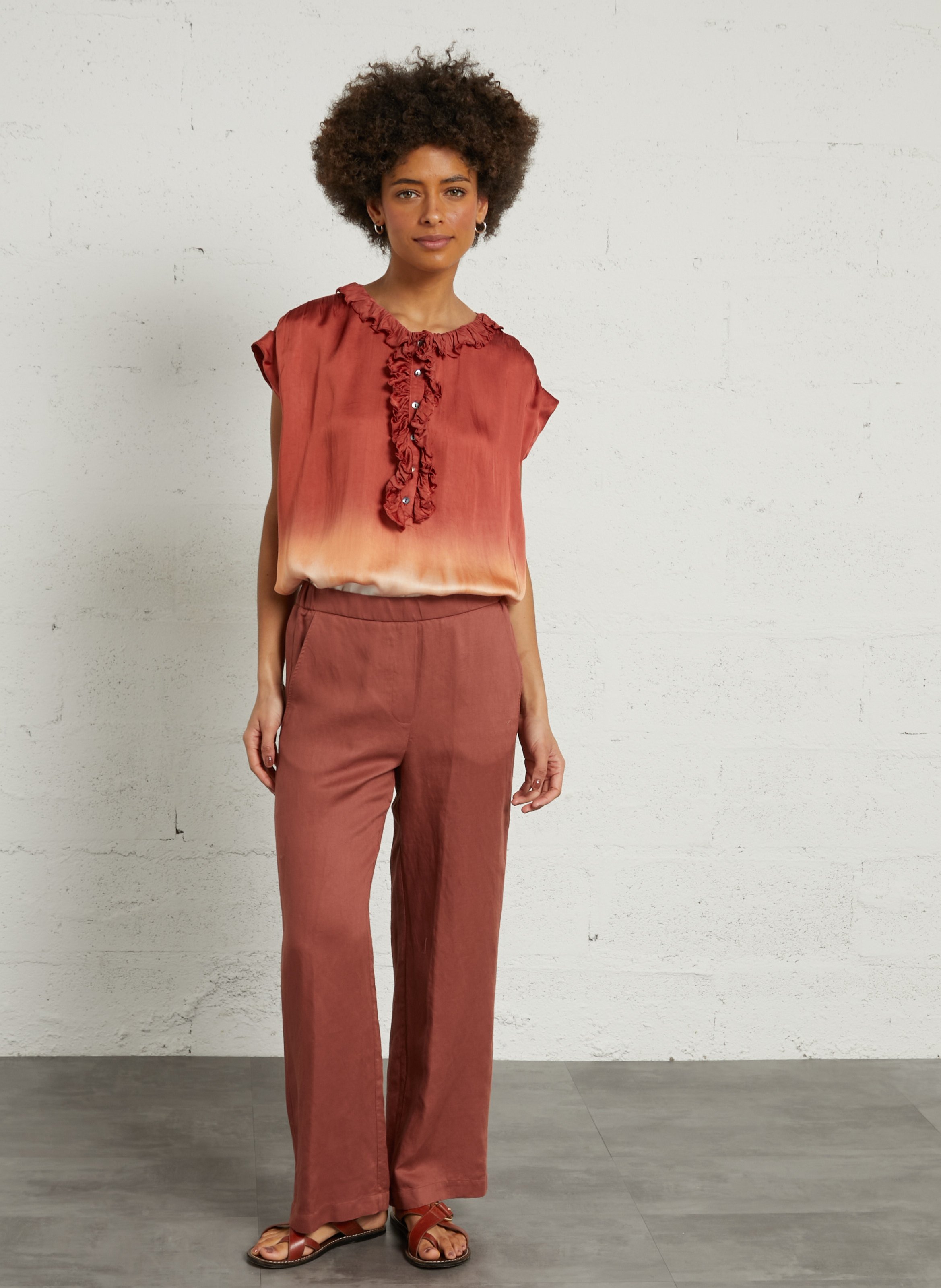 Ruimvallende blouse met ronde hals BELLA JONES Oranje