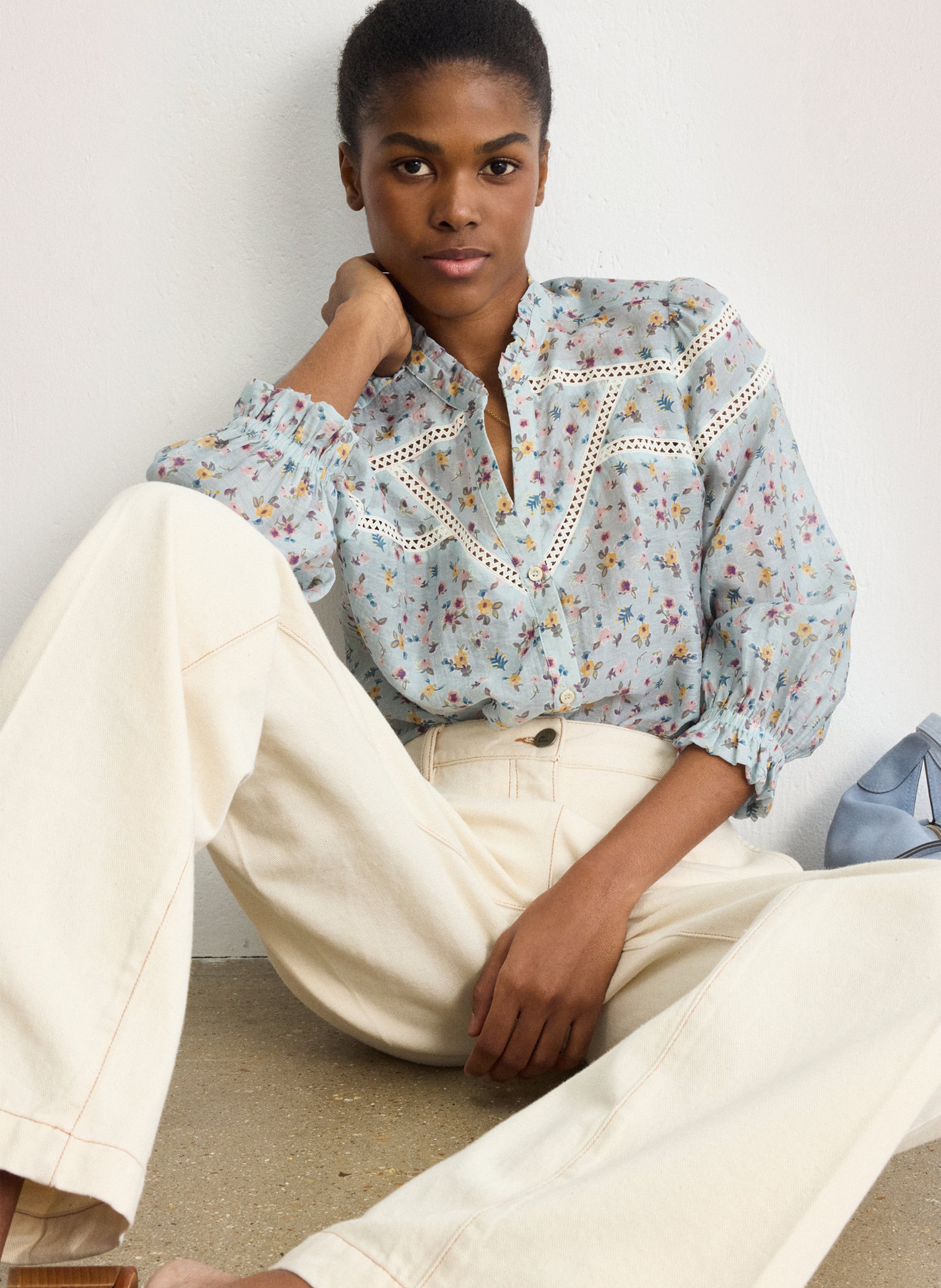 Rechte top met tuniekhals en print PABLO Blauw