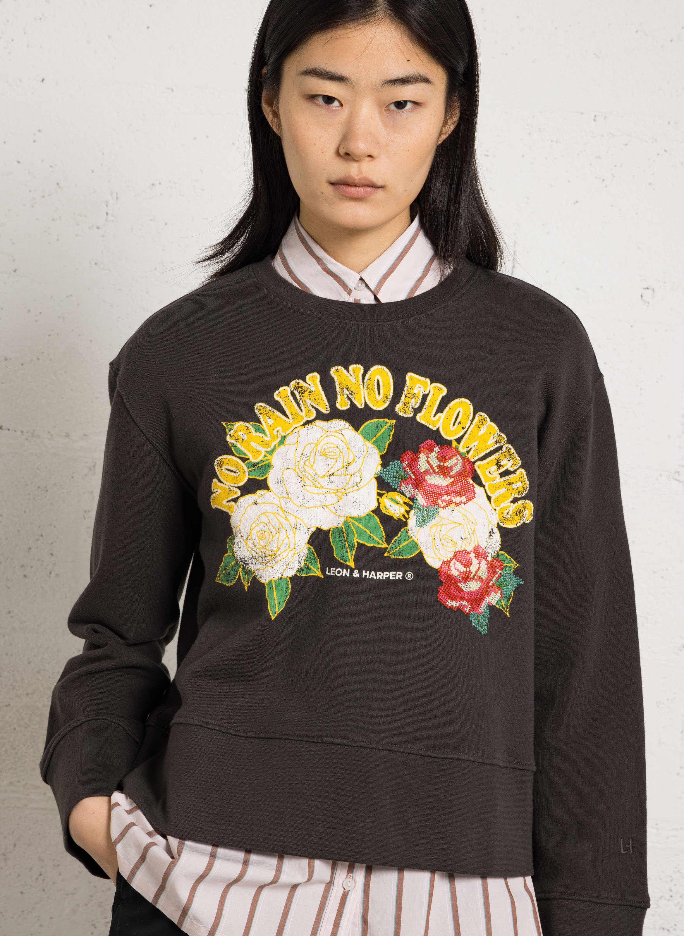 Sweat oversize col rond en coton bio LEON & HARPER Gris