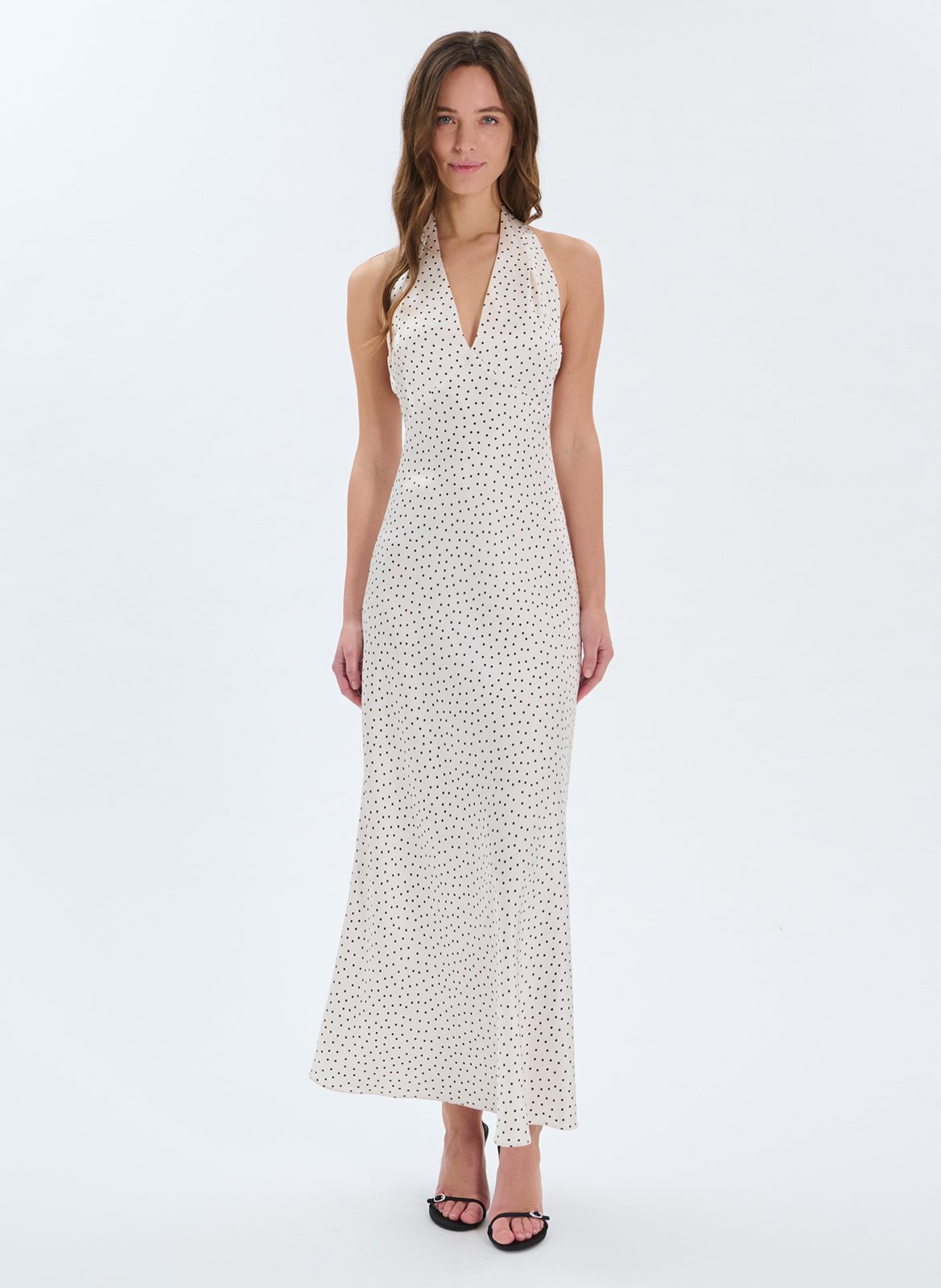 Robe longue encolure V à pois ZAPA Blanc