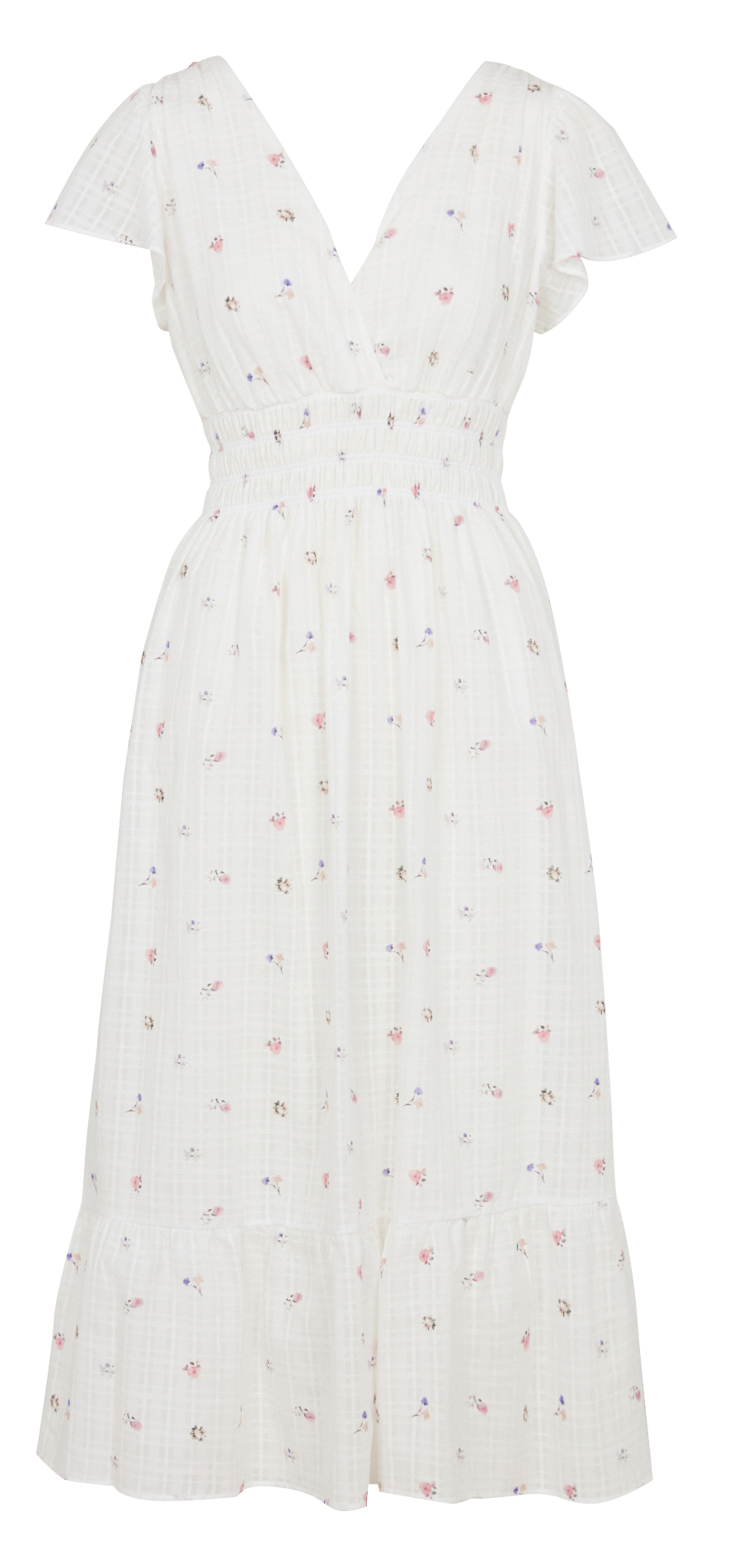 V-neck printed cotton midi dress BERENICE White